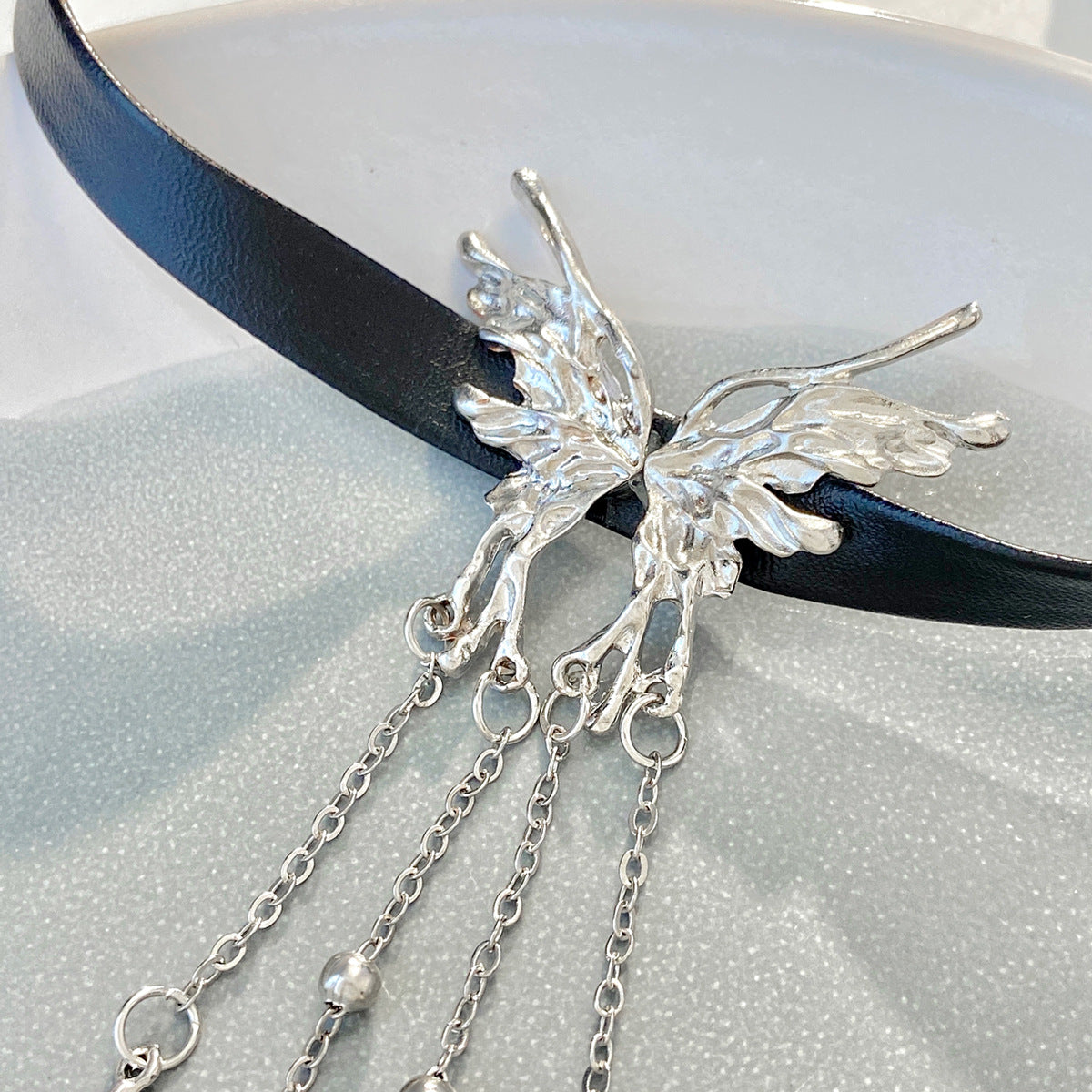 Elegant Black Leather Butterfly Tassel Choker Necklace for Women | Gothic Punk Fashion Accessory | Perfect for Parties, Concerts & Date Nights | HN3540