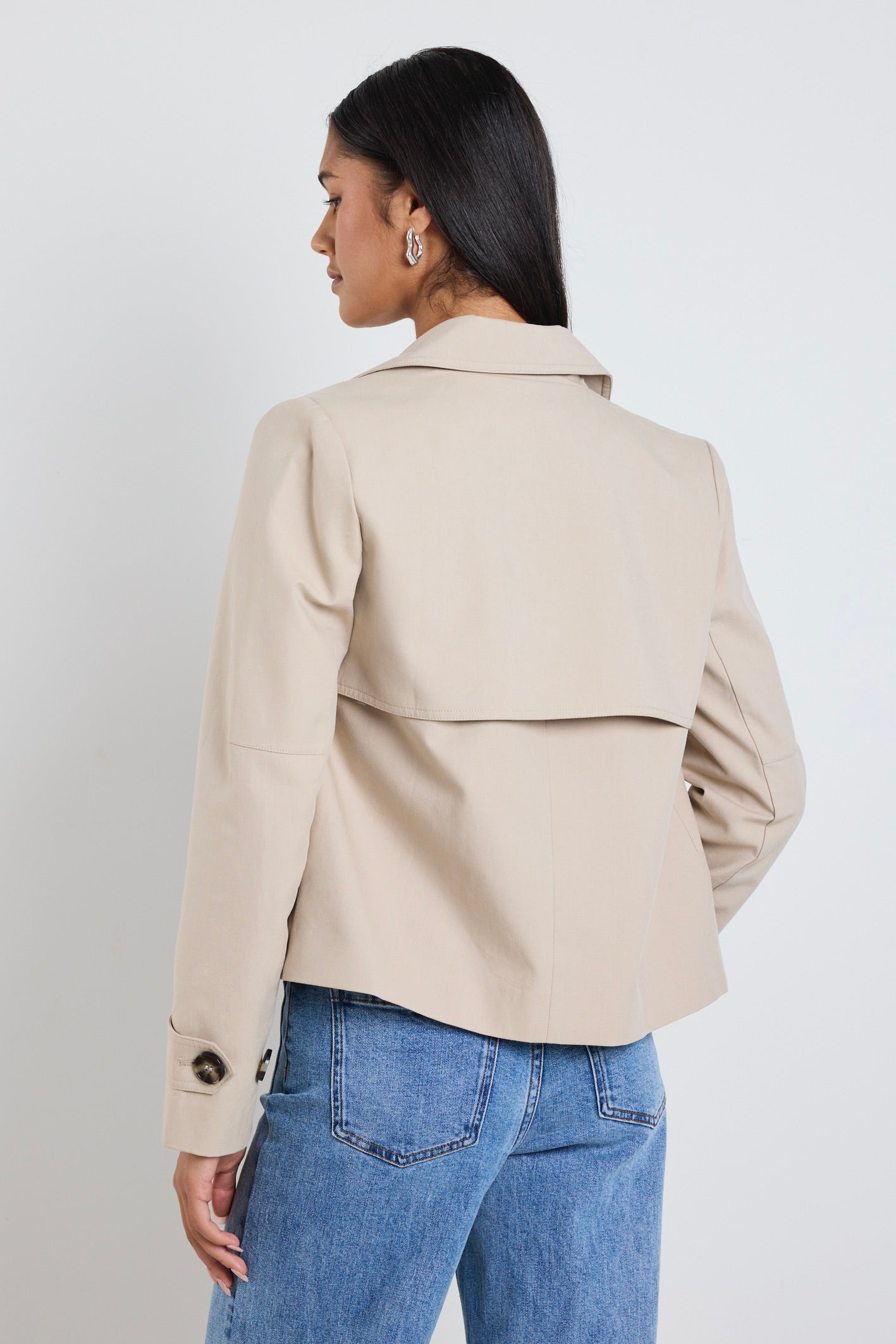 Stylish Taupe Cropped Trench Coat for Women | Fashionable Outerwear Jacket | Perfect for Spring & Fall Layering, Office Wear & Casual Outings