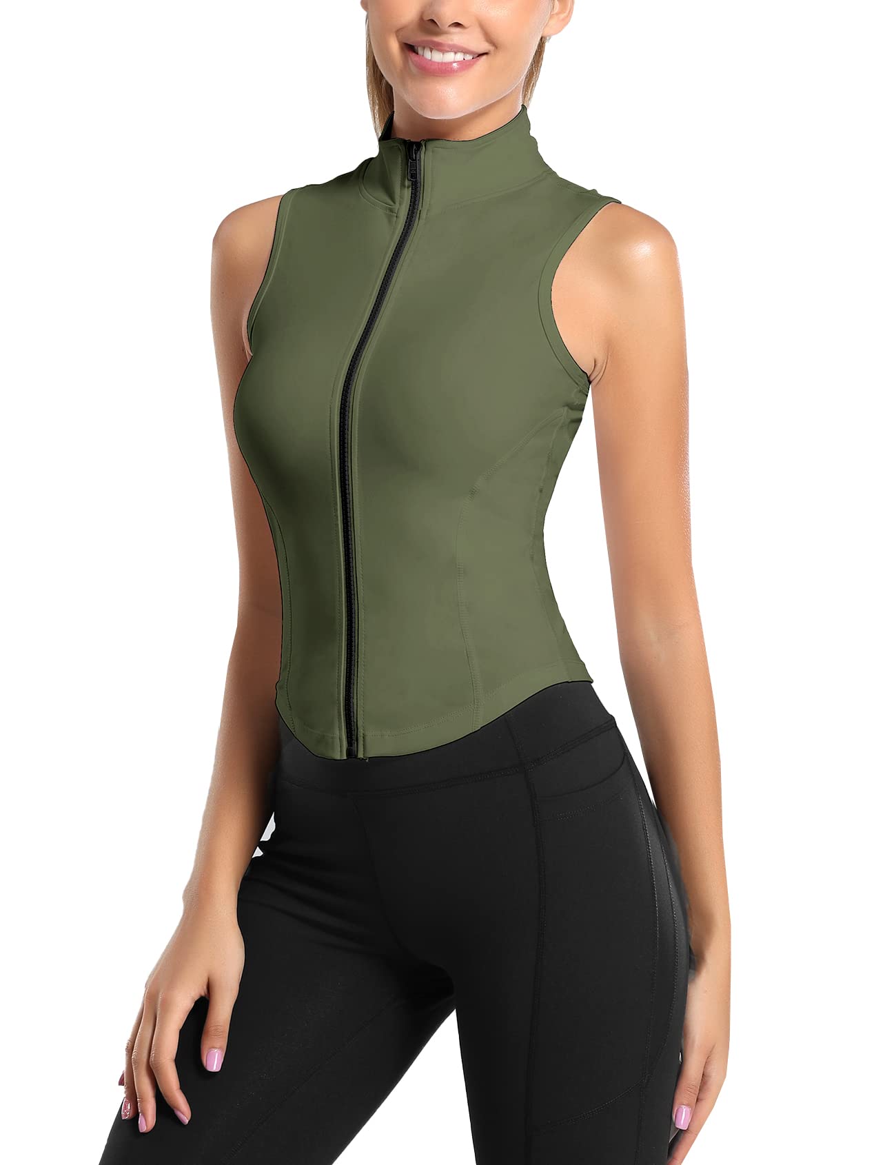 Flygo Women's Slim Full Zip Yoga Vest - Sleeveless Workout Jacket for Gym, Running & Yoga | Lightweight Athletic Top for Women's Fitness & Activewear