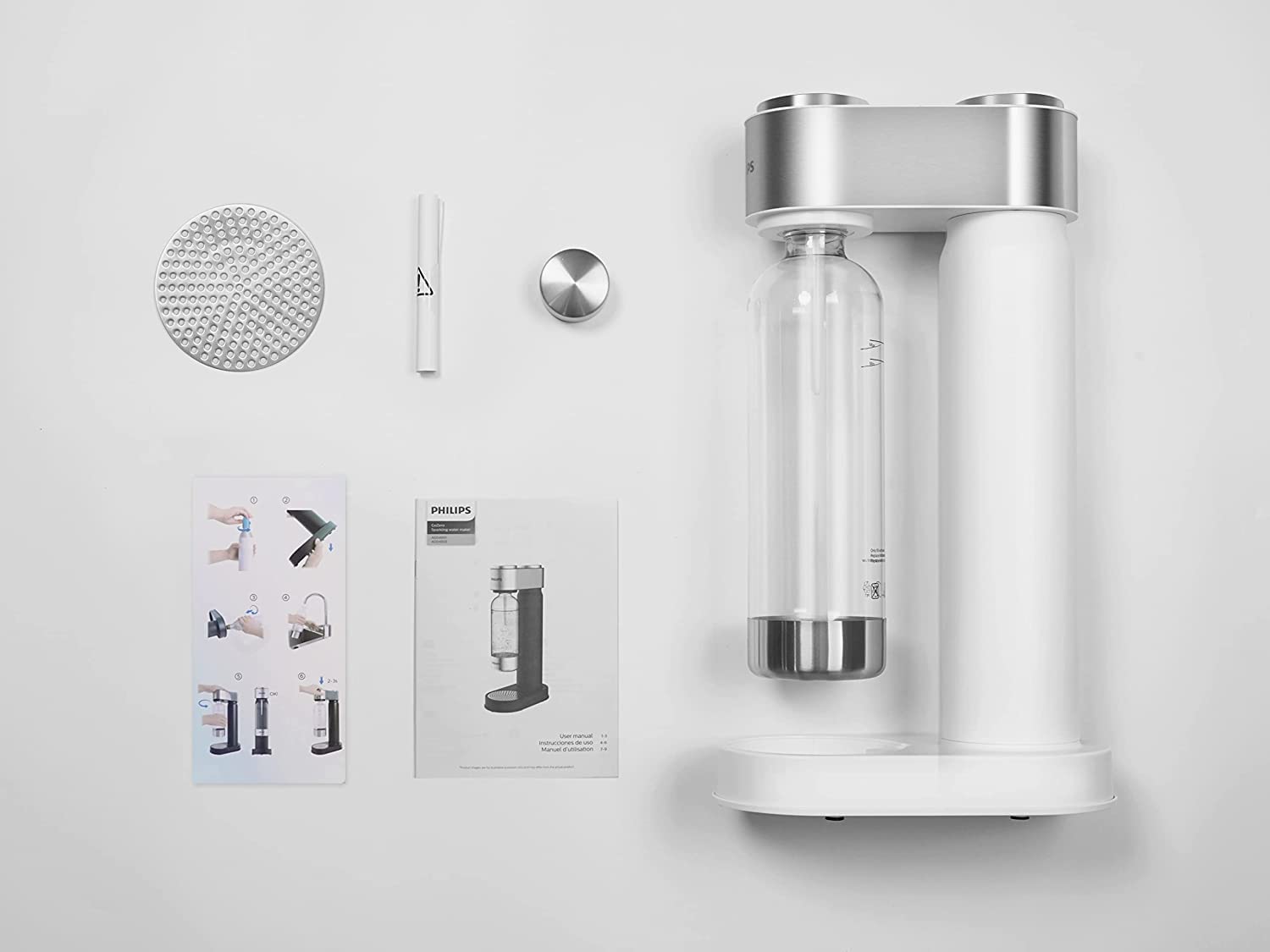 Philips ADD4902WHO/37 Stainless Steel Sparkling Water & Soda Maker Machine - BPA Free 1L PET Carbonating Bottle, Compatible with 60L CO2 Exchange Carbonator (Not Included) - Perfect for Home, Office & Parties | Make Healthy Sparkling Water, Soda & Cocktails