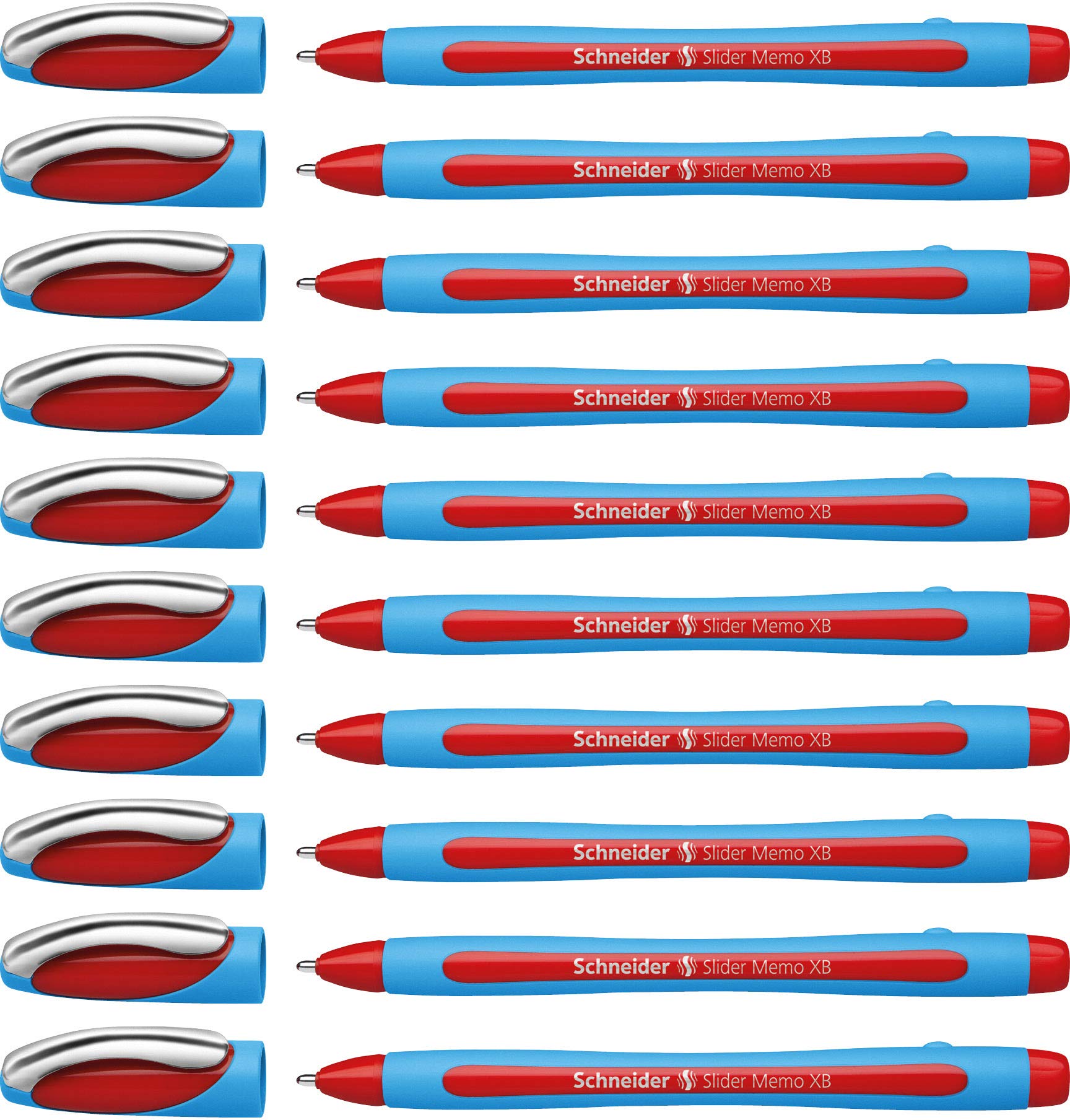 Schneider Slider Memo XB Ballpoint Pens - 10 Pack Red Ink Pens (150202) - Premium Smooth Writing Pens for Office, School & Home Use