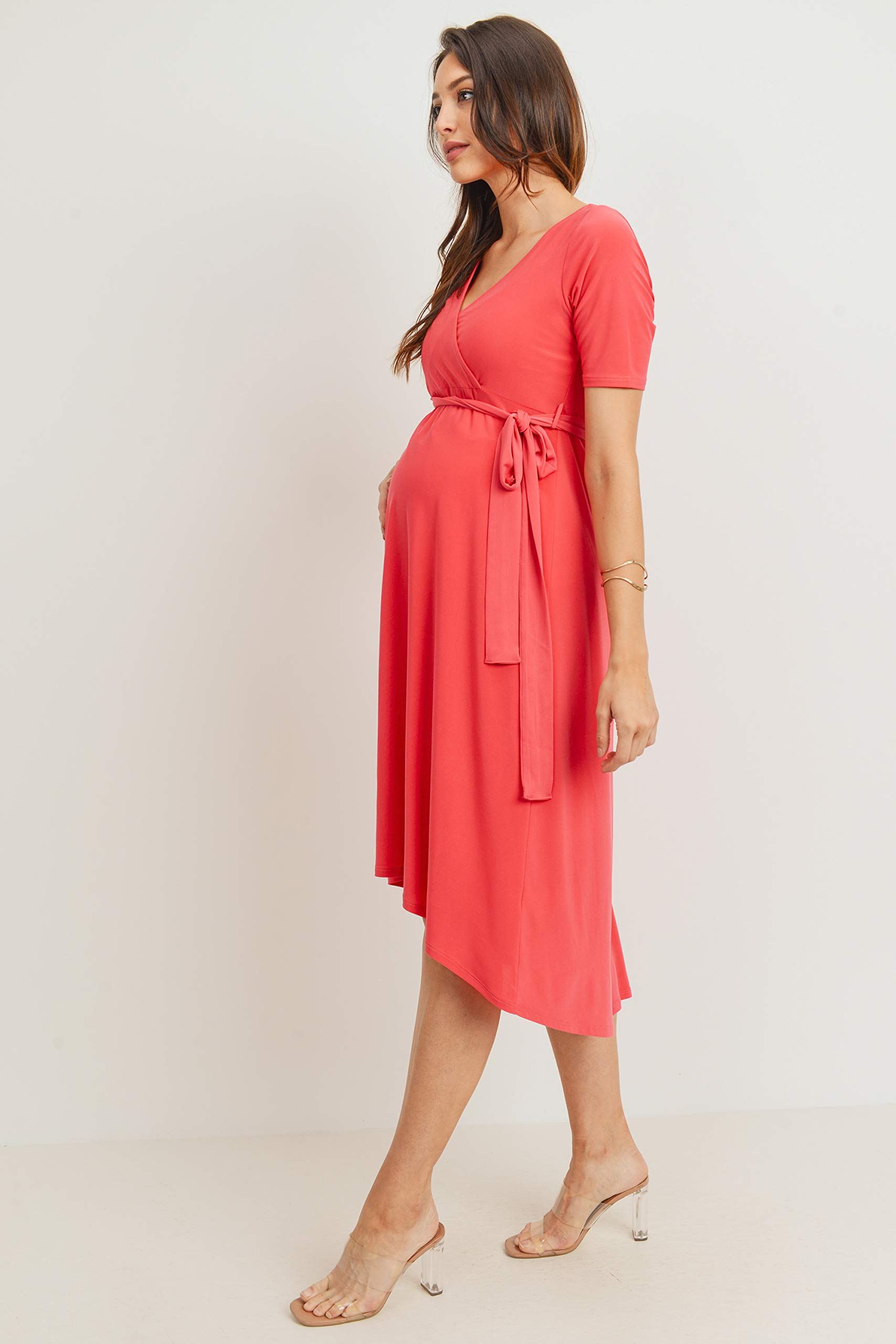 Stylish Women's Maternity Wrap Dress - Mid-Length with Adjustable Waist Belt | Perfect for Pregnancy, Nursing & Special Occasions