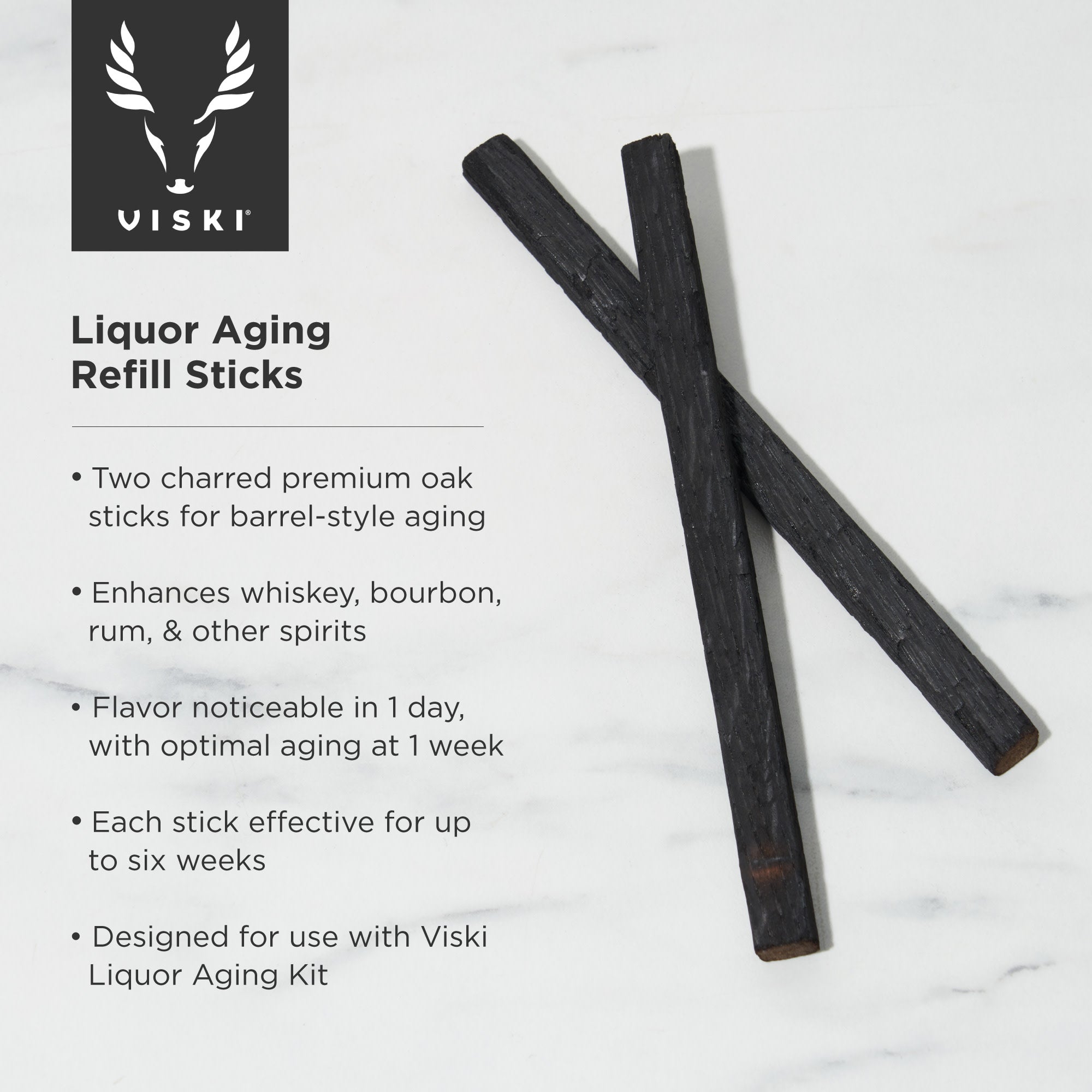 Premium Alchemi Liquor Aging Kit Refill Sticks - Set of 2 Oak Wood Infusion Sticks for Whiskey, Bourbon & Rum - Perfect for Home Bar, DIY Spirit Maturation & Gift for Cocktail Enthusiasts