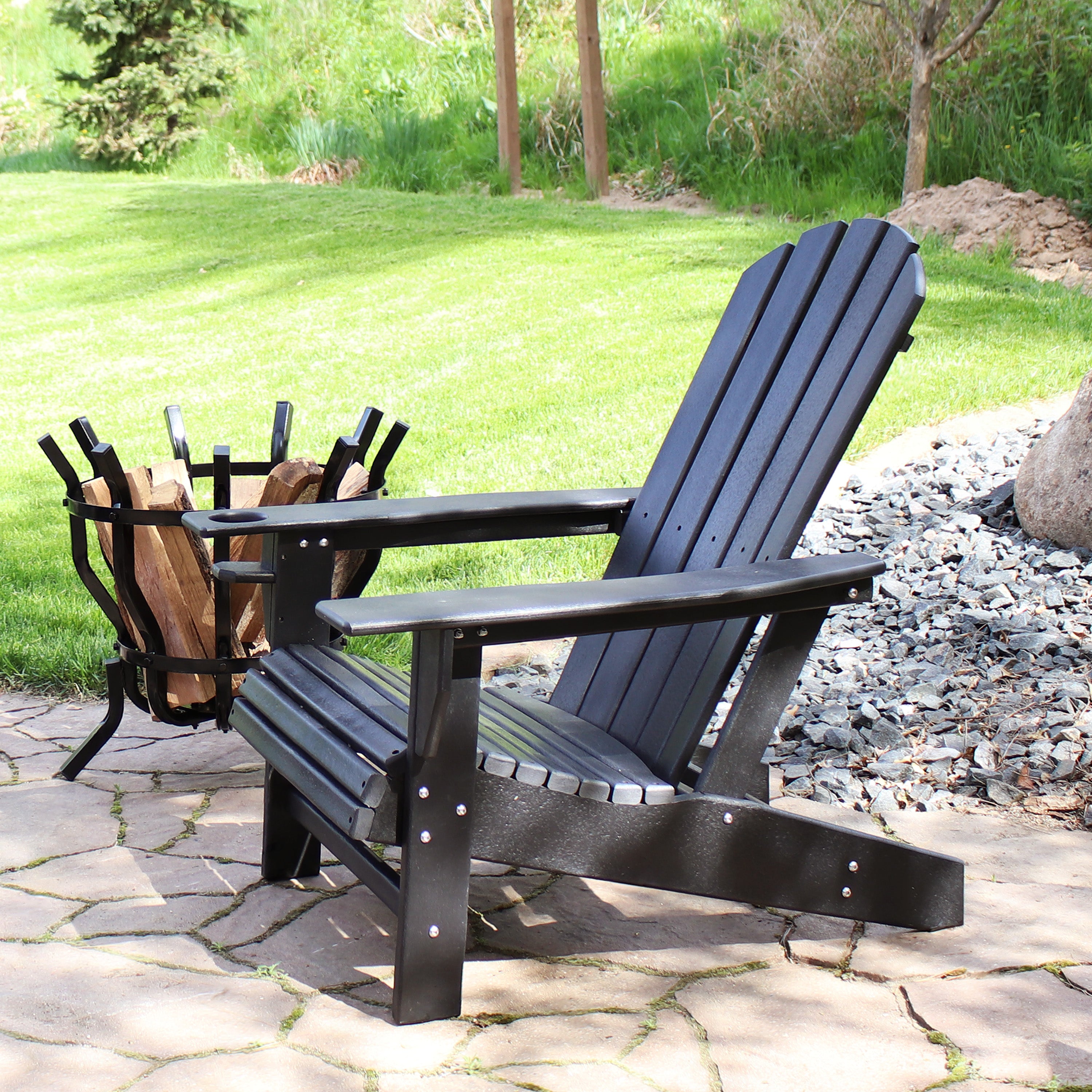 All-Weather Lake Style Adirondack Chair with Cup Holder - Durable Outdoor Patio Furniture for Backyard, Garden, Poolside & Lakeside Relaxation