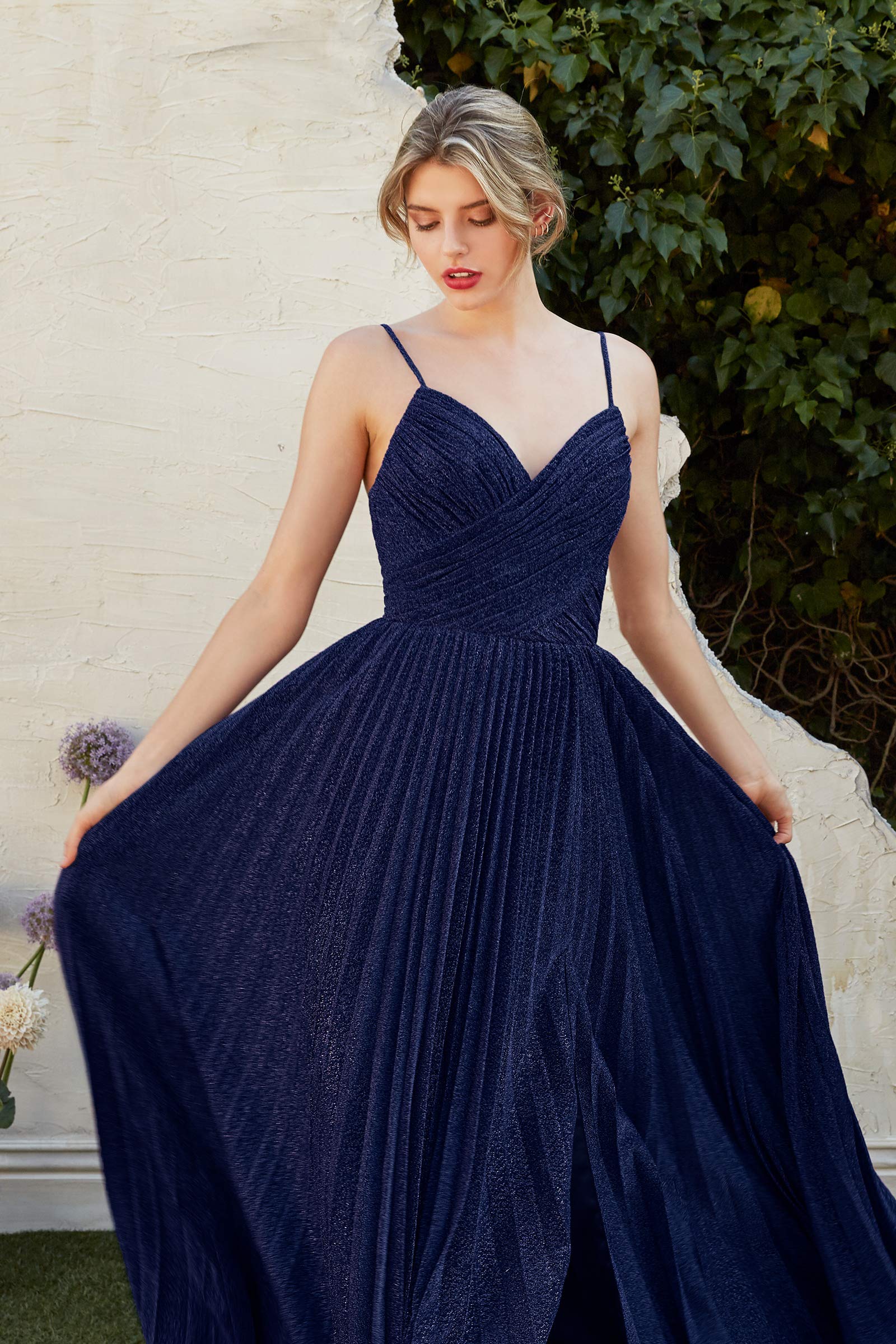 Elegant Women's Metallic Glitter Pleated Long Prom Formal Evening Gown for Homecoming, Wedding, and Special Occasions