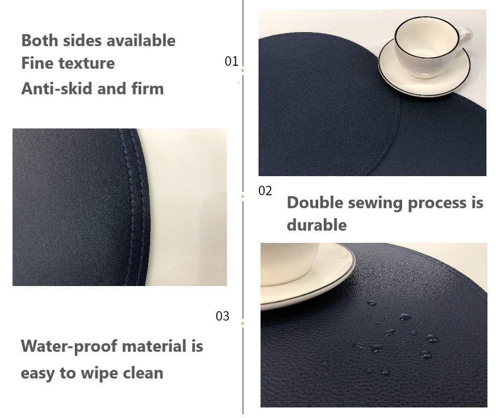 Set of 8 Waterproof Faux Leather Round Placemats and Coasters - Easy Clean Kitchen Table Mats for Dining & Coffee - Perfect for Home, Restaurant, and Office Use