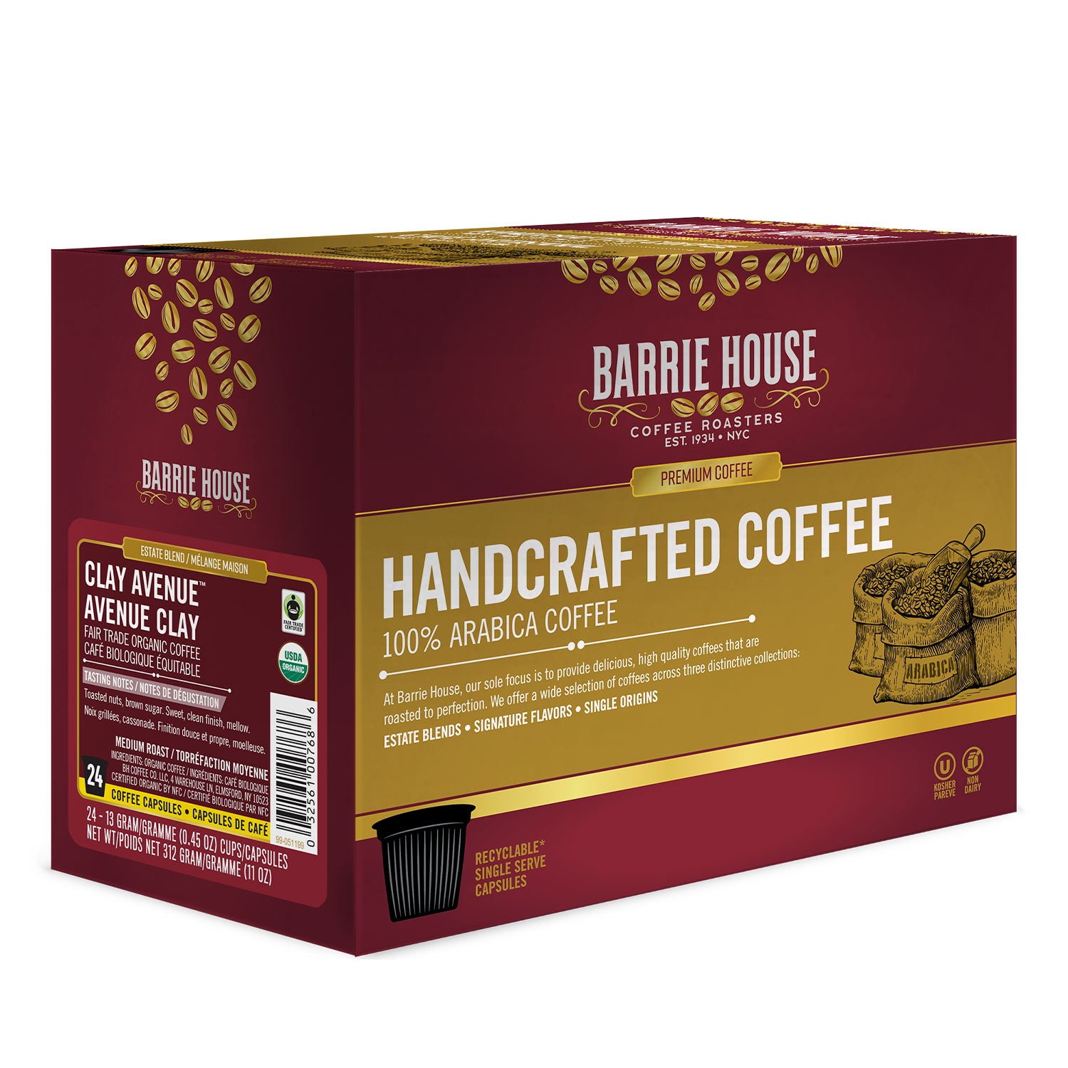 Barrie House Clay Avenue Single Serve Coffee Pods, 24 Count - Perfect for Keurig Machines, Office Use & Quick Morning Brews