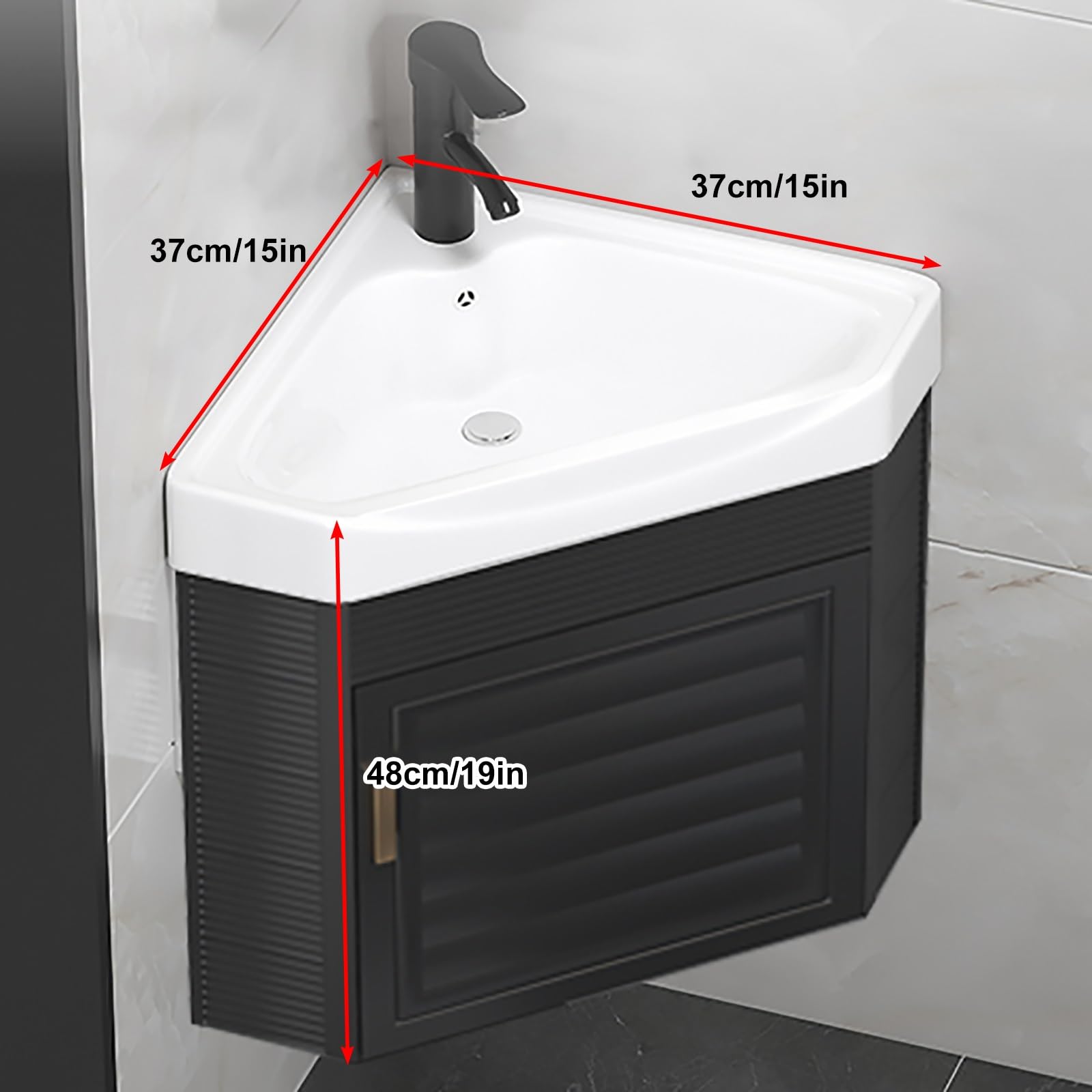 White Wall Mounted Bathroom Sink Cabinet with Storage - 15 Inch Corner Vanity for Small Bathrooms - Space Saving Design for Apartments & Powder Rooms