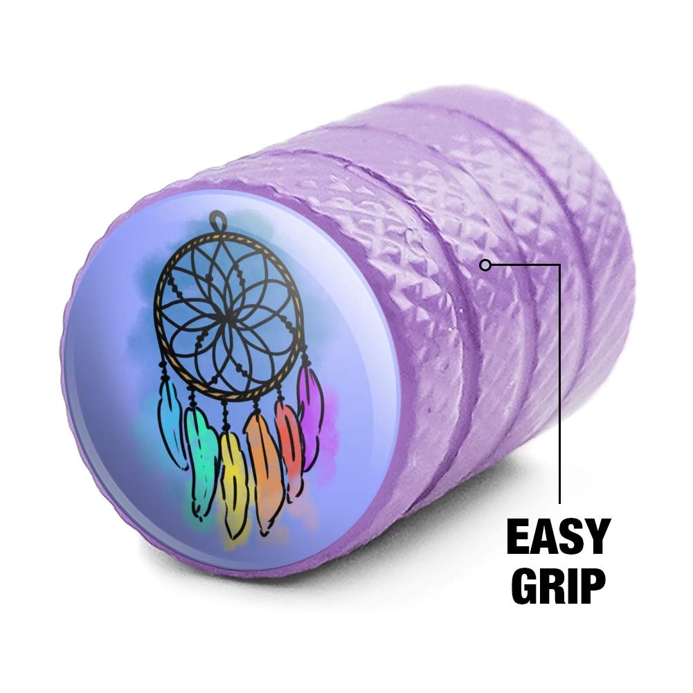 Dream Catcher with Rainbow Feathers - Watercolor Sketch Tire Rim Wheel Aluminum Valve Stem Caps - Perfect for Car Enthusiasts & Custom Vehicle Accessories