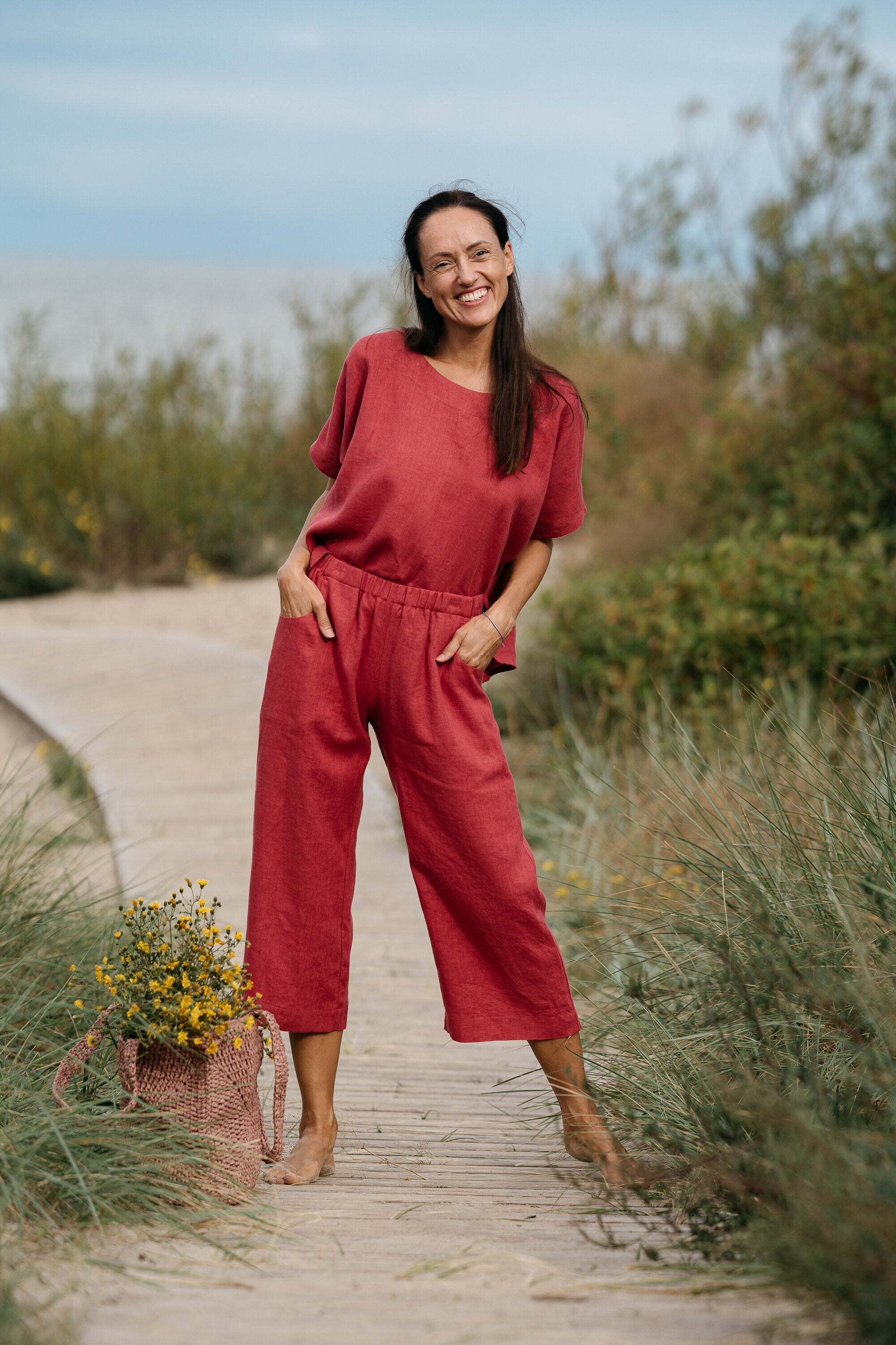 Premium Soft Linen Loungewear Set for Women - Comfortable Summer Pajama & Sleepwear - Perfect for Relaxing at Home, Yoga, and Vacation