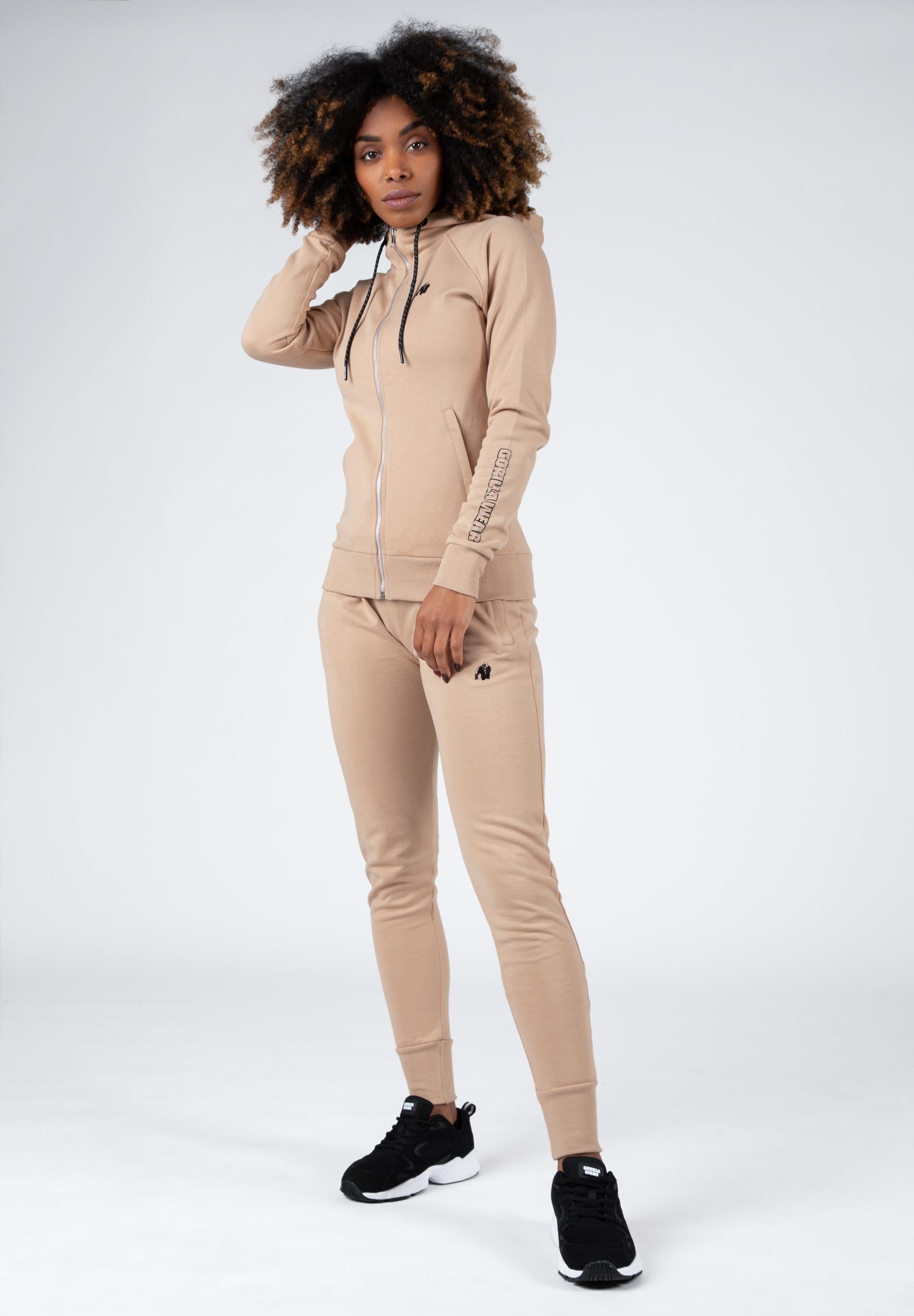 Marion Zipped Hoodie for Women - Soft Fleece Pullover with Front Pockets | Cozy Beige Sweatshirt for Casual Wear, Outdoor Activities & Lounge