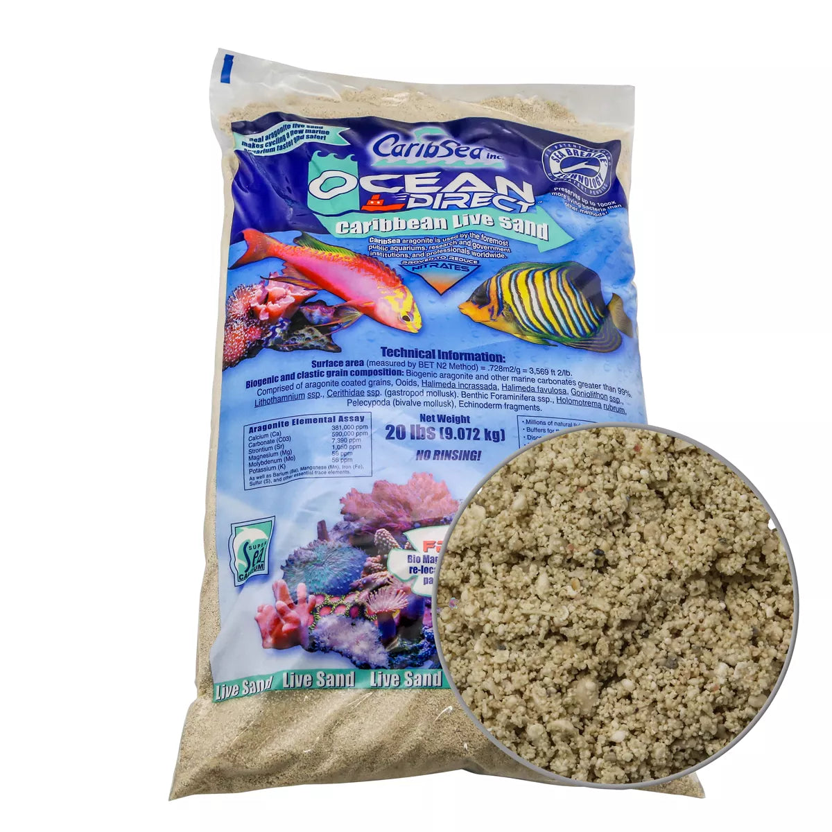 CaribSea Ocean Direct Caribbean Live Sand - Natural Marine Substrate for Saltwater Aquariums (20lb & 40lb Options) - Perfect for Reef Tanks, Fish Tanks & Aquatic Ecosystems