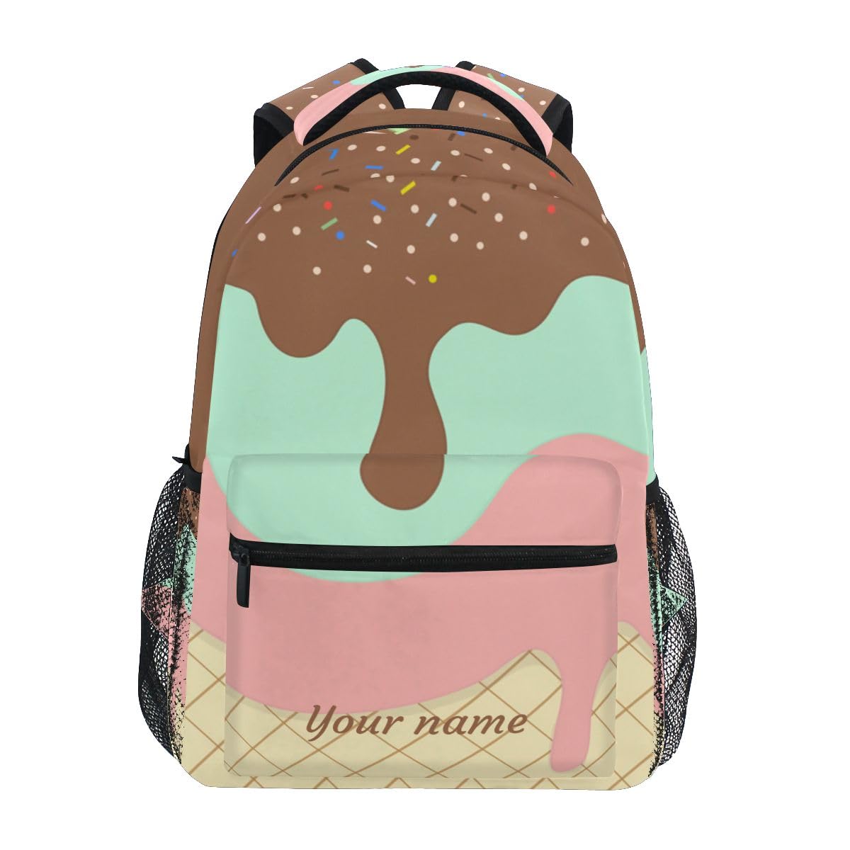 Personalized Laptop Backpack for High School & College Students - Custom Name Bookbag for Teens & Adults, Sweet Ice Cream Design, Durable Travel Daypack for School, Work & Casual Use