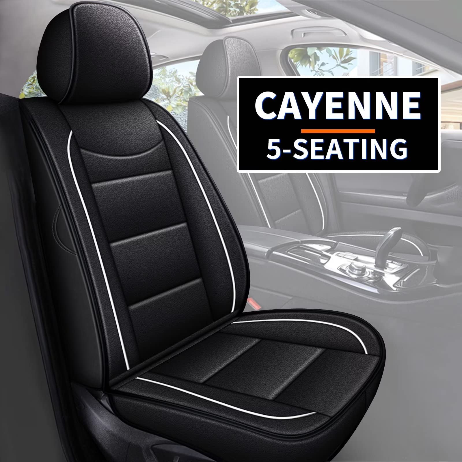 Premium Leather Seat Covers for Porsche Cayenne 2015-2021 - 5-Piece Set with Airbag Compatibility | Breathable Black Car Seat Protectors | Perfect for Daily Commuting & Road Trips
