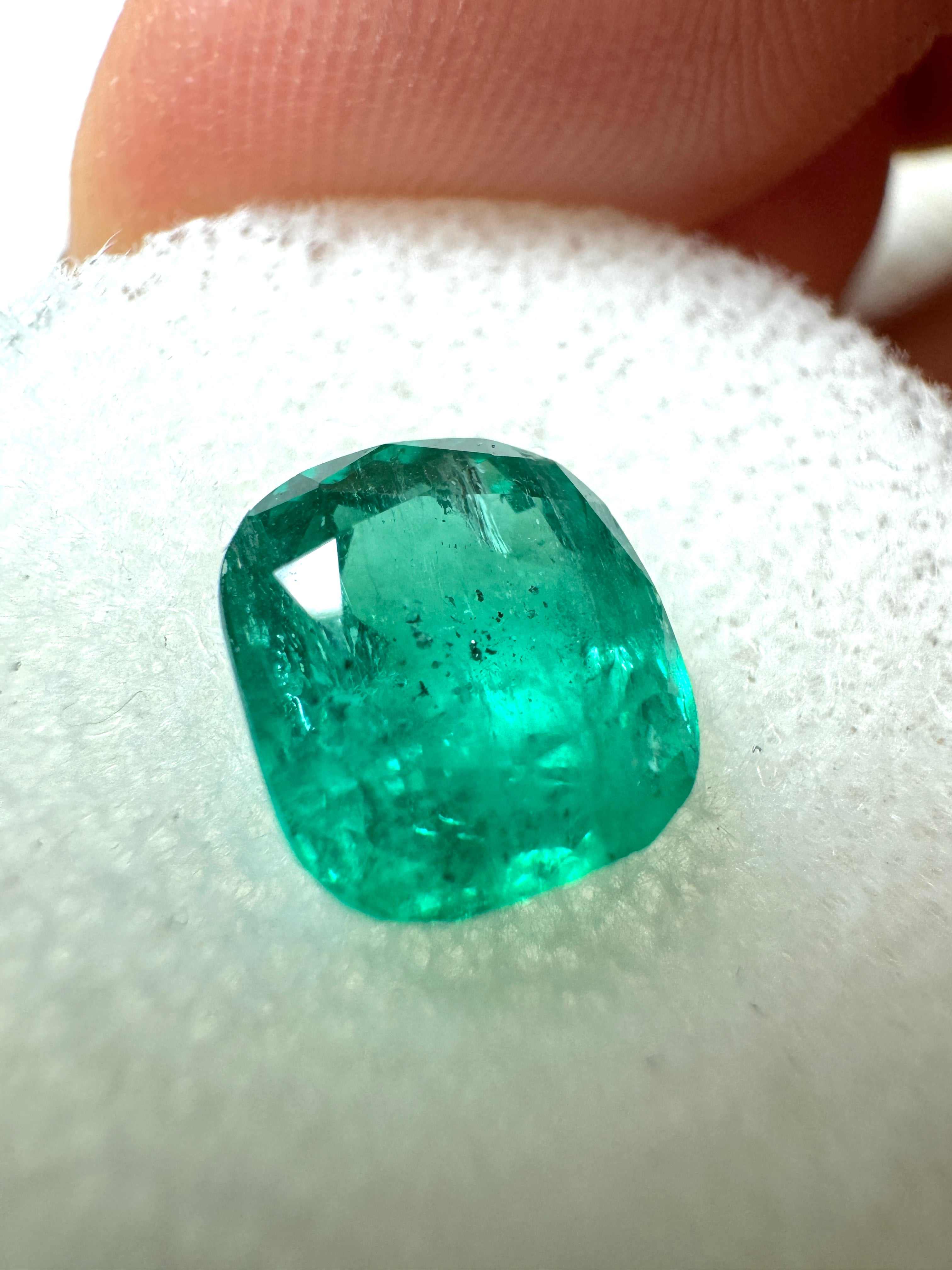 2.20 Carat Medium Dark Green Natural Loose Colombian Emerald Cushion Cut Gemstone for Jewelry Making, Engagement Rings & Fine Collections