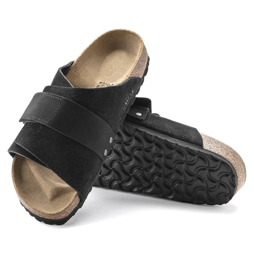Birkenstock Kyoto Nubuck Leather Sandals for Women - Black Suede Comfort Footwear | Perfect for Summer Walking, Beach Outings & Casual Wear