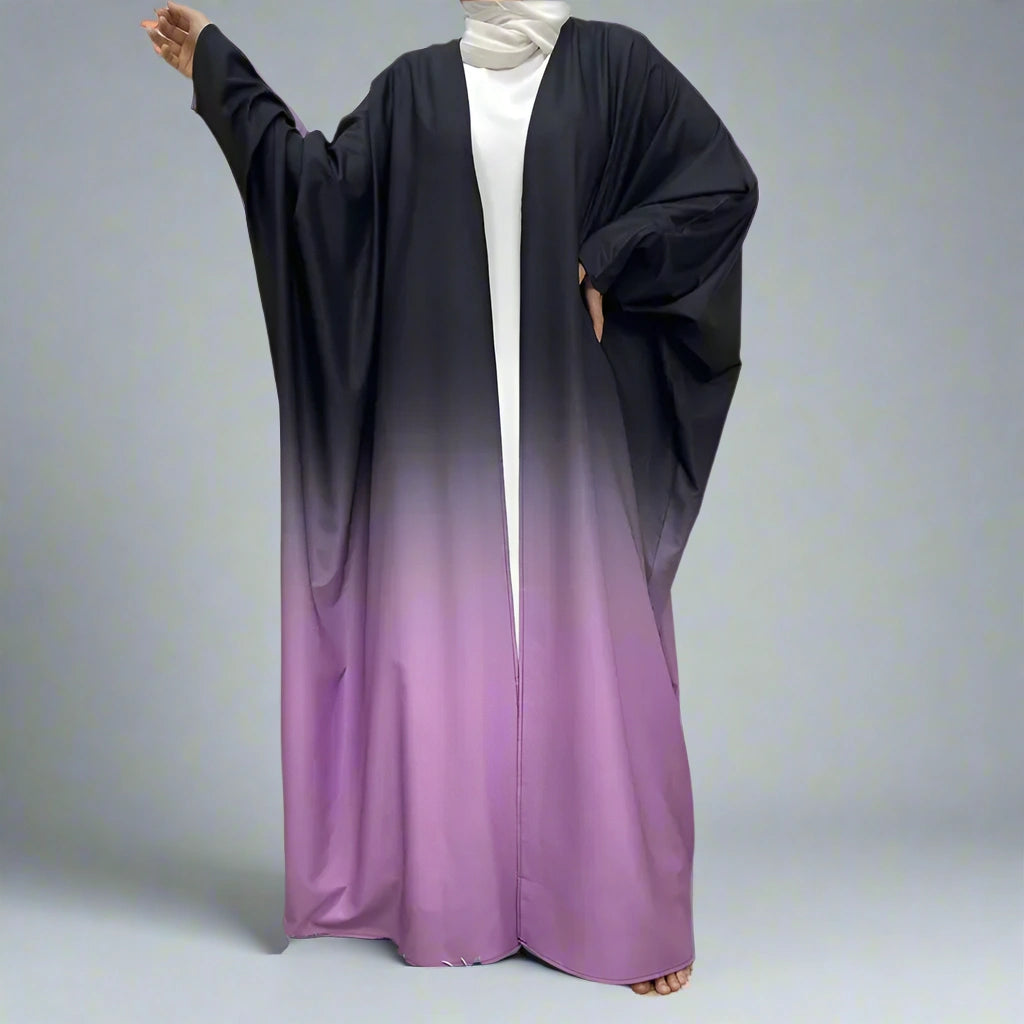 Gradient Color Changing Open Front Cardigan Abaya Dress for Muslim Women - Perfect for Prayer, Modest Fashion & Special Occasions