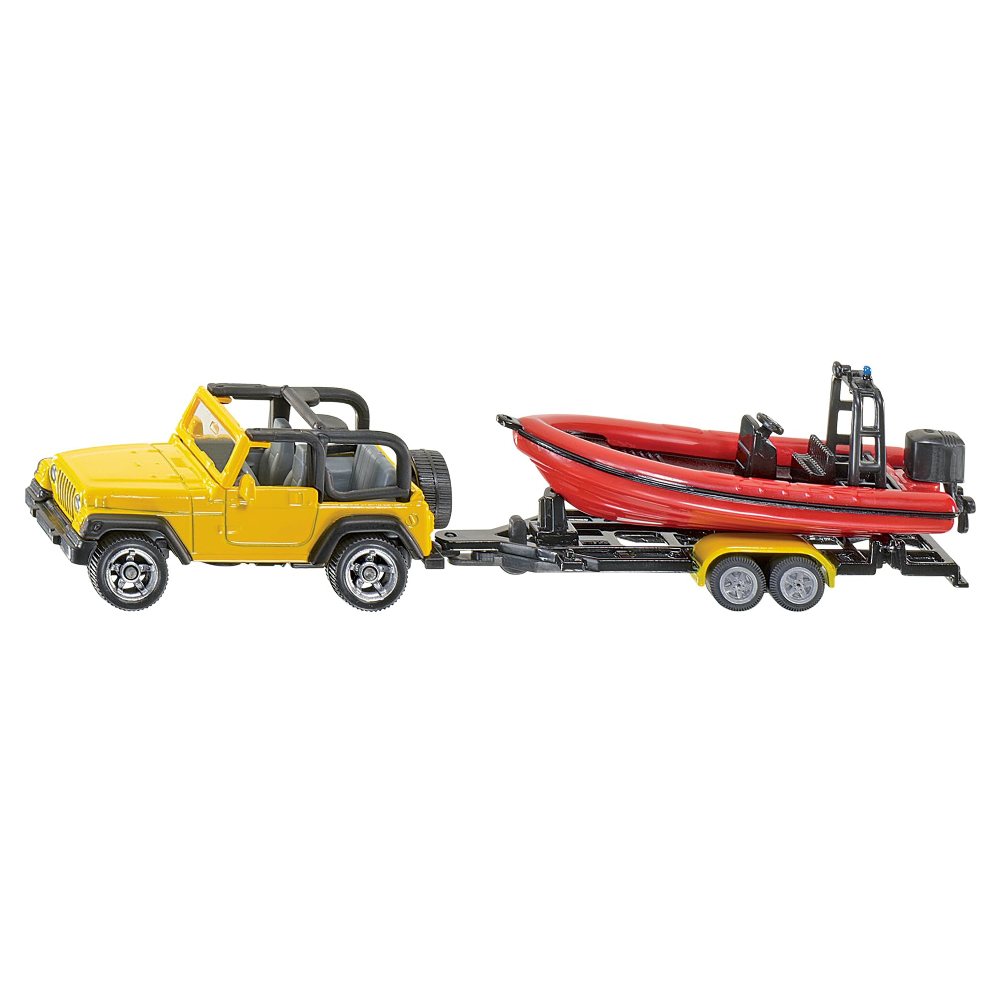 Siku 1658 Jeep with Boat - Yellow/Red Metal/Plastic Toy for Water Play