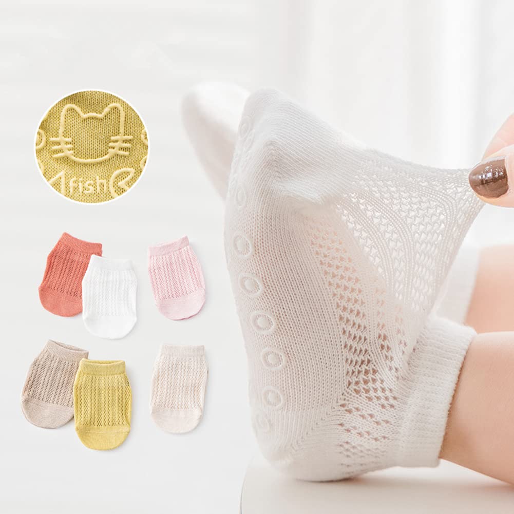 Non-Slip Baby Grip Socks for Toddlers - Breathable Mesh Infant Socks with Eyelet Design | Unisex Anti-Skid Crew Socks for Boys & Girls | Perfect for Playtime, Daycare & Learning to Walk