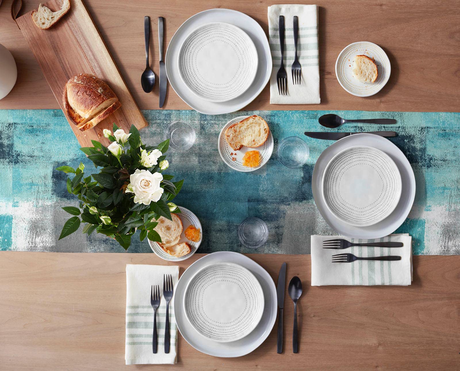 Abstract Art Teal Table Runner - Washable Non-Slip Turquoise & Grey Farmhouse Tablecloth (16x72 inches) for Coffee Table, Dresser, Wedding, Holiday Dinner & Family Parties | Perfect for Rustic Decor & Home Entertaining