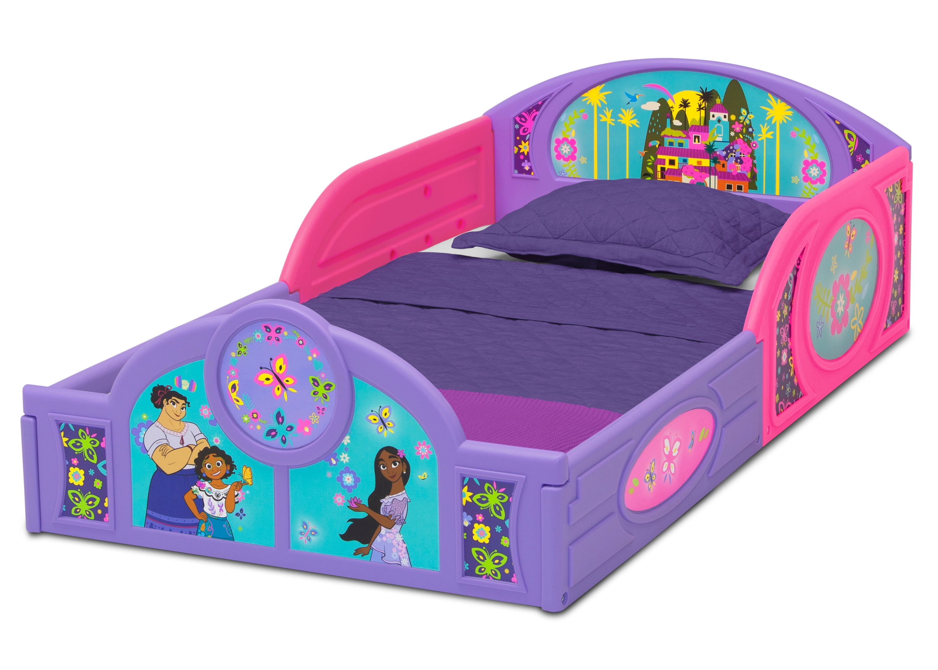 Encanto Plastic Toddler Bed - Convertible Sleep and Play Bed for Kids, Lightweight & Durable for Daytime Play and Nighttime Sleep - Perfect for Nursery, Daycare, or Playroom