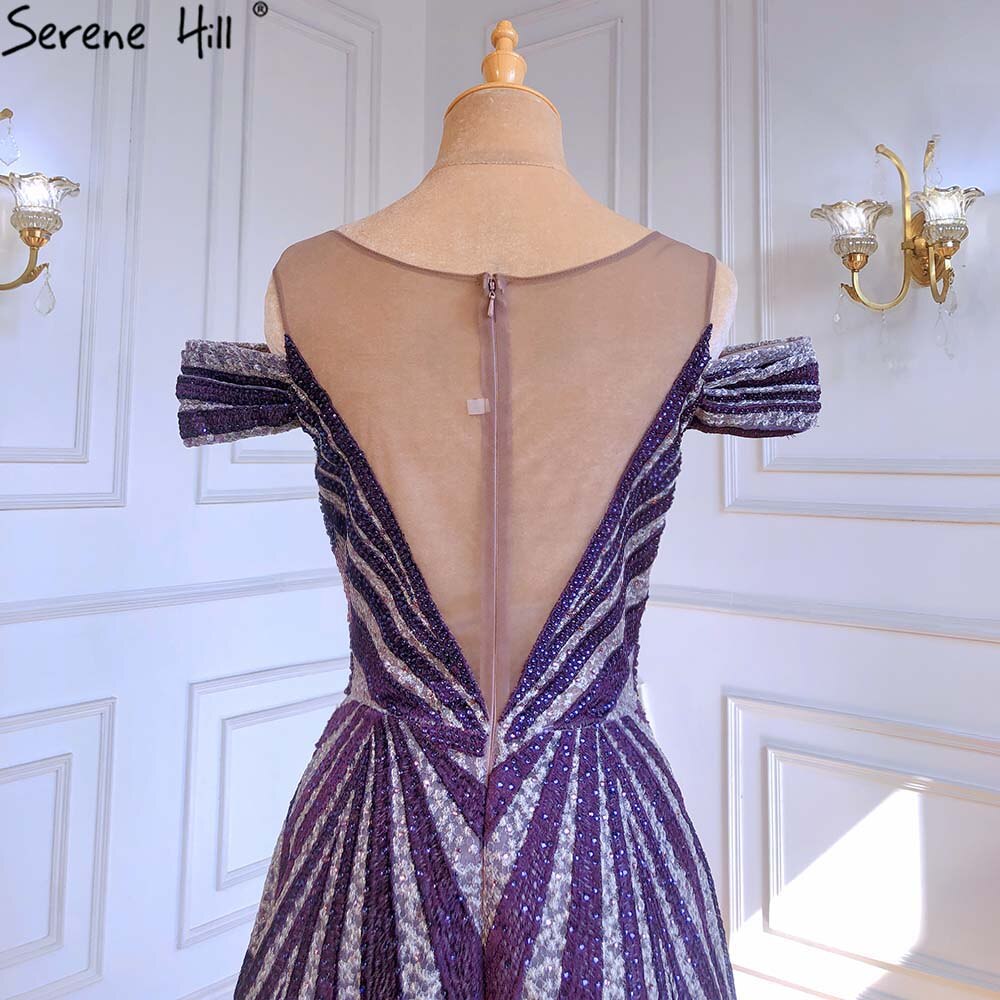 Serene Hill Purple Beaded Luxury Evening Dresses for Women 2025 - Long A-Line Sleeveless Gown for Parties, Prom, and Formal Events | LA71469
