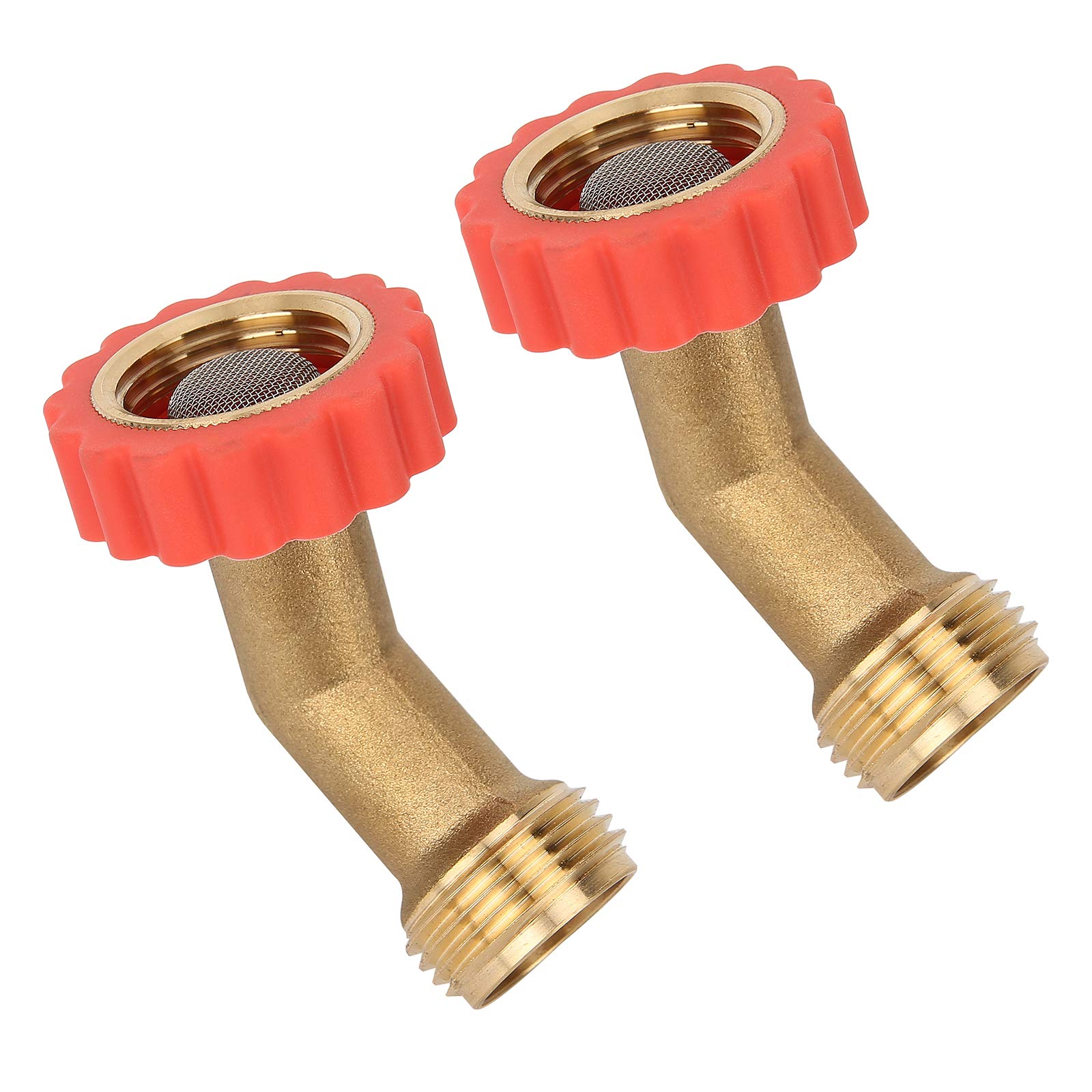 Solimeta 45-Degree RV Hose Elbow Adapter - Lead-Free Brass Garden Hose Connector with Built-In Water Filter - 2 Pack for RV, Camper, Boat & Outdoor Watering