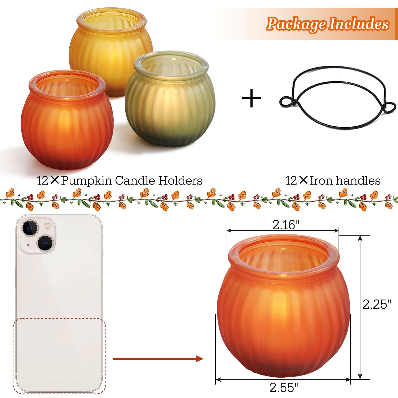 12Pcs Pumpkin Votive Candle Holders Set - Thanksgiving Fall Table Decor, Autumn Centerpiece for Home & Dinner Party | Perfect for Thanksgiving Decorations, Fall Weddings, and Cozy Seasonal Ambiance