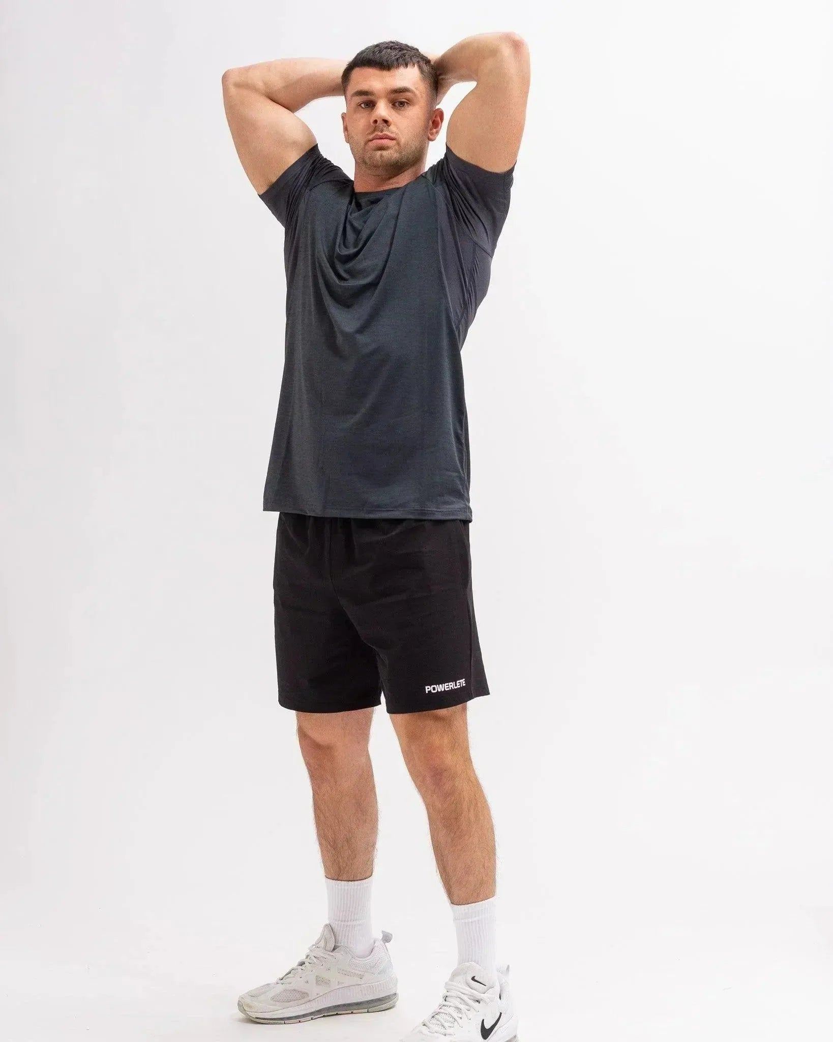 Powerlete Evolve Men's Workout Shorts - Breathable Gym Shorts for Running, Training & Fitness - Lightweight & Quick-Dry Activewear for Men (Black)