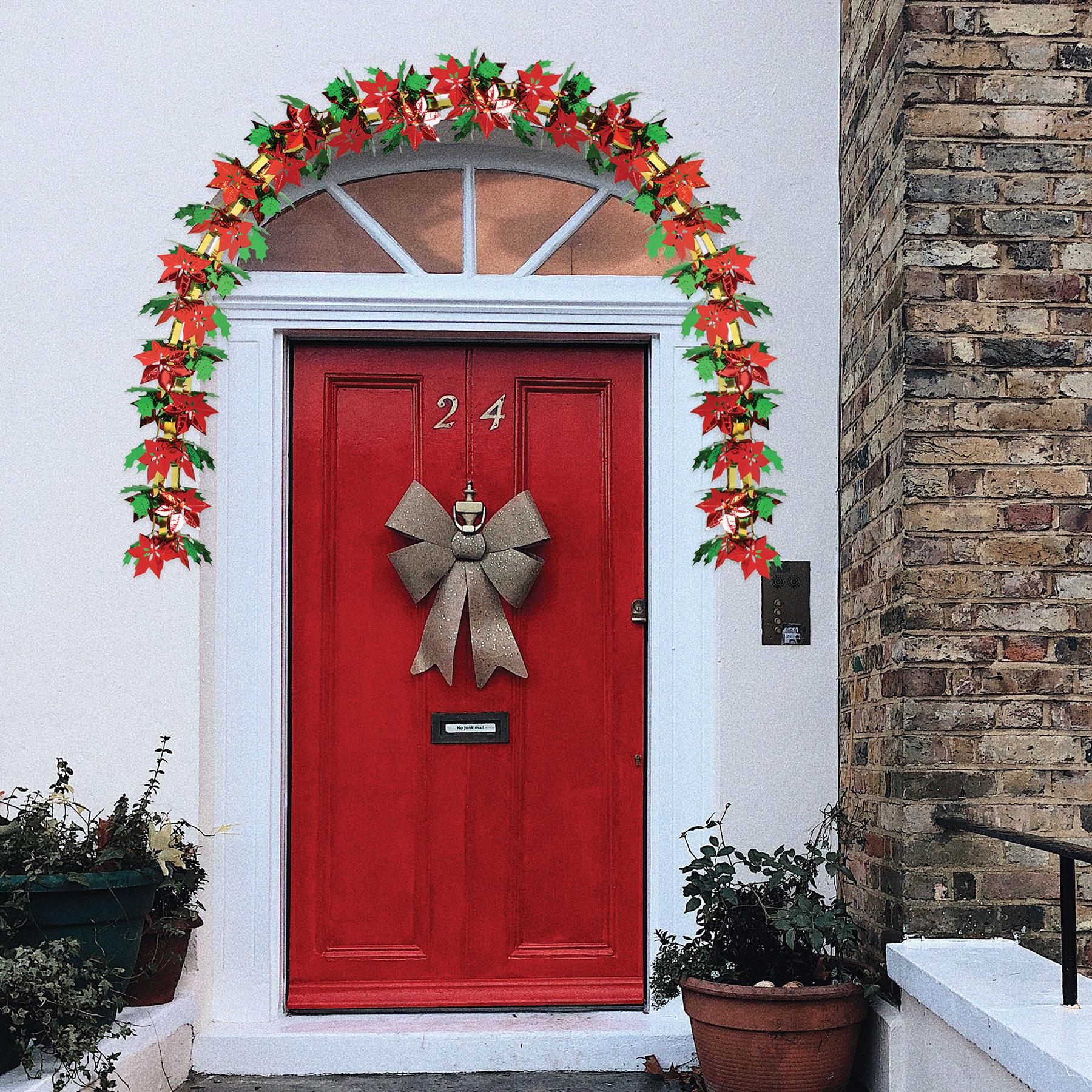 12 Pack Beistle Christmas Poinsettia & Holly Garland Decorations - Holiday Party Decor for Home, Tree, Fireplace & Office