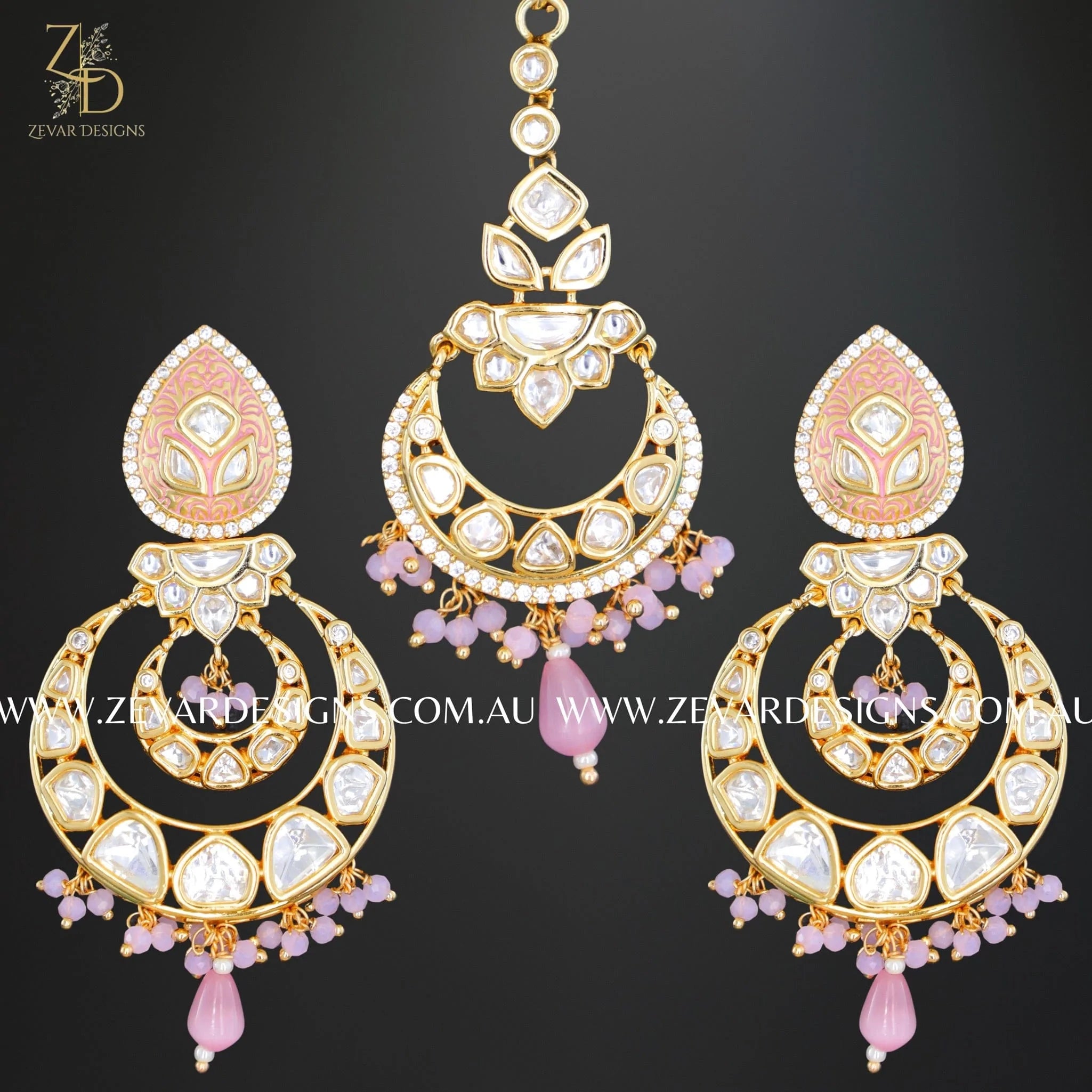 Exquisite Designer Kundan Polki Necklace Set with Tikka - Pink Bridal Jewelry for Weddings, Parties & Special Occasions