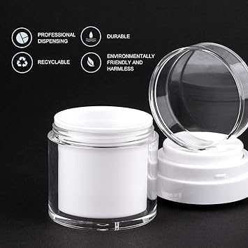 Refillable Airless Pump Jars 50ml - Acrylic Cosmetic Containers for Face Cream, Lotion & Moisturizer | Travel-Friendly, Leak-Proof Design for Skincare, Makeup & Thick Creams | Perfect for Home, Gym & On-the-Go Use
