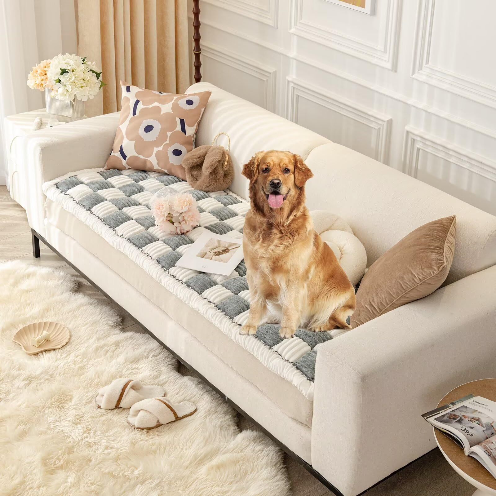 Washable Dog Couch Cover Protector for Large Dogs - 27.5 x 82.6 Inch Sofa Protector, Pet Mat Bed Cover in Blue-Gray (AMM-178) - Perfect for Pet Owners to Protect Furniture from Scratches, Hair & Spills