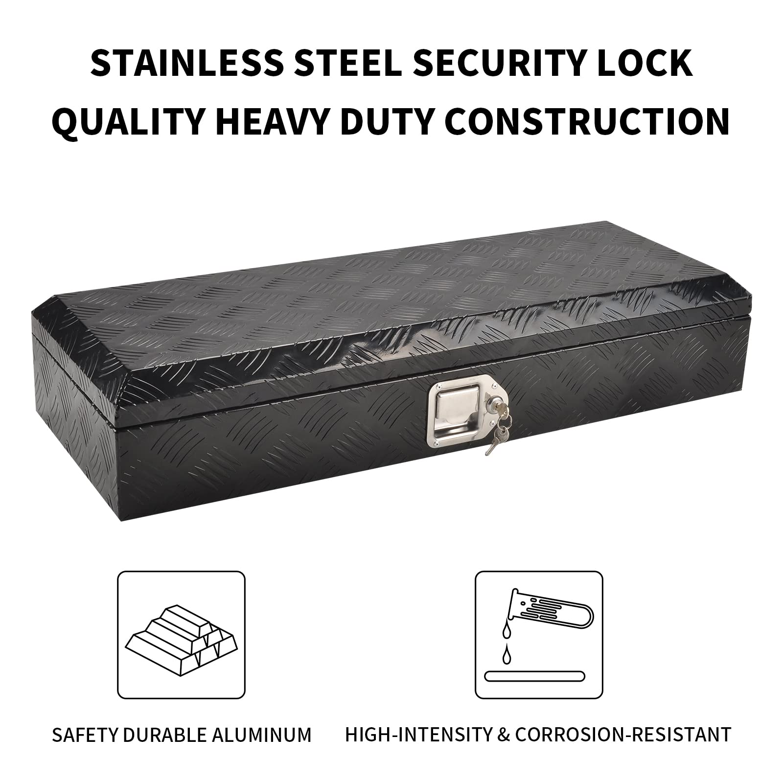 34.5 Inch Black Aluminum Tool Box with Lock & Keys - Heavy Duty 5 Bar Tread Design for Truck Bed, Car, Trailer, RV, ATV Underbody Storage - Durable Underbed Tools Organizer (34.5
