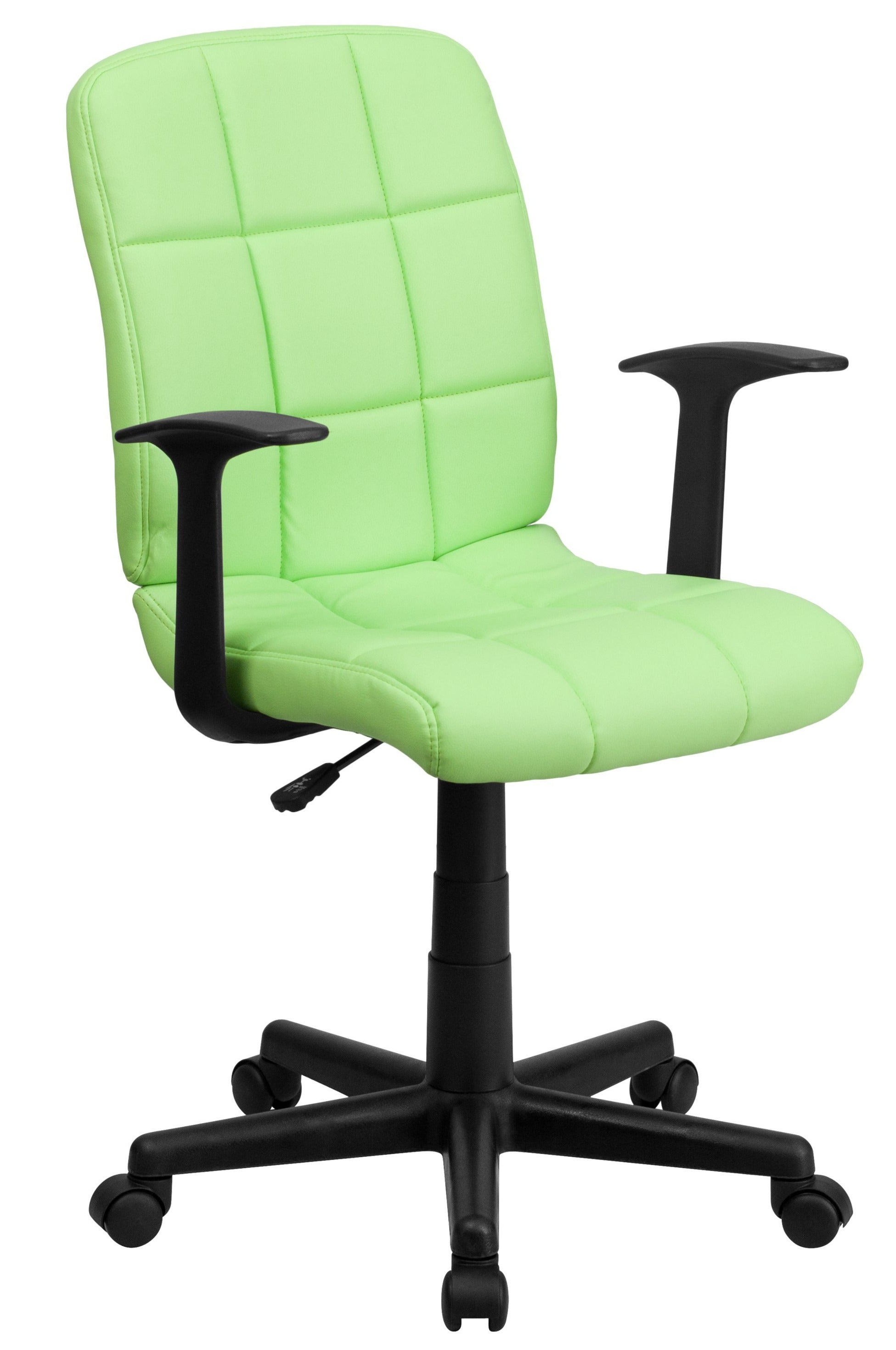 FLASH Clayton Mid Back Black Quilted Vinyl Swivel Task Office Chair with Arms - Ergonomic Desk Chair for Home Office, Computer Workstation & Conference Room