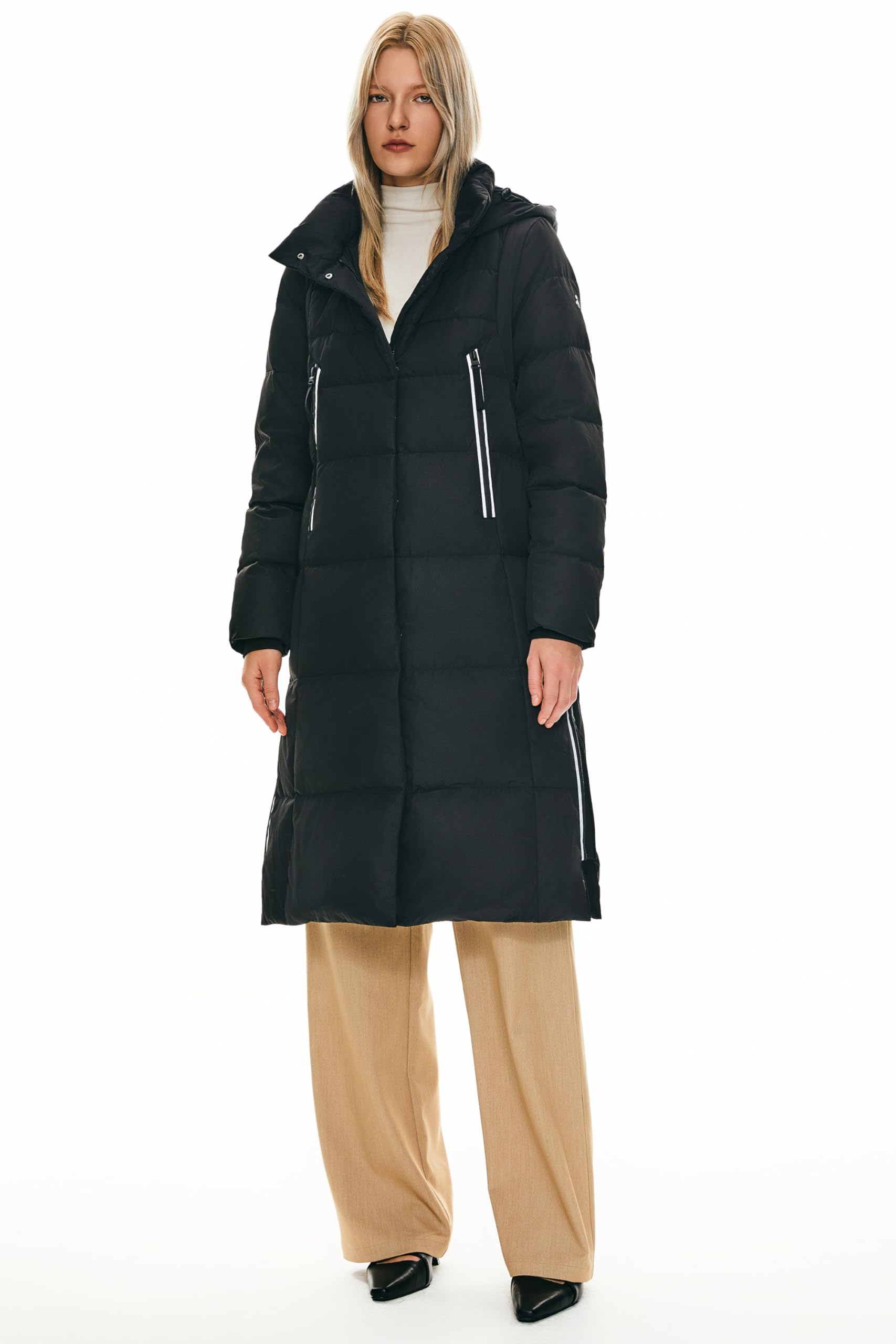 Orolay Women's Thickened Long Down Jacket - Winter Warm Hooded Puffer Coat with Side Zipper for Outdoor Activities, Skiing & Cold Weather Protection