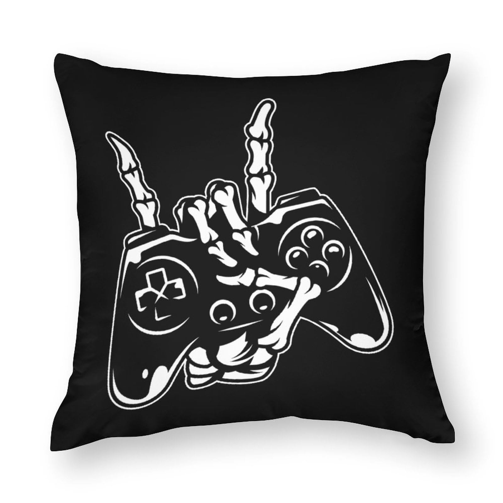 Soft Skeleton Gaming Controller Polyester Pillow Cover - 12x12 Inch Smooth Cushion Case for Sofa, Bed, Gaming Chair - Perfect for Gamers & Home Decor