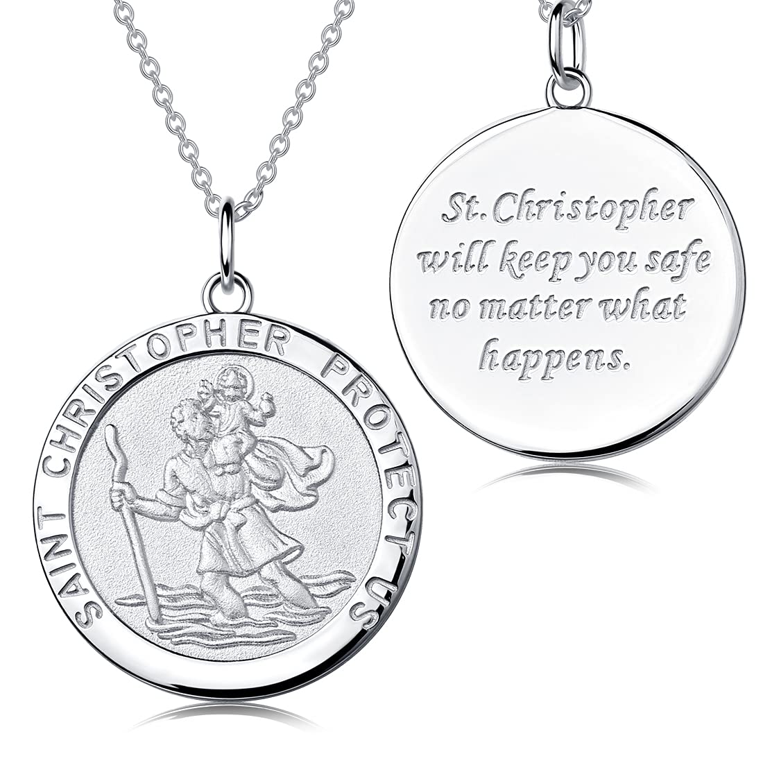St. Christopher Necklace for Men - Sterling Silver Religious Protector Medal & Talisman Pendant - Perfect for Travelers, Drivers & Outdoor Enthusiasts - Antique Style Saint Christopher Jewelry Gift