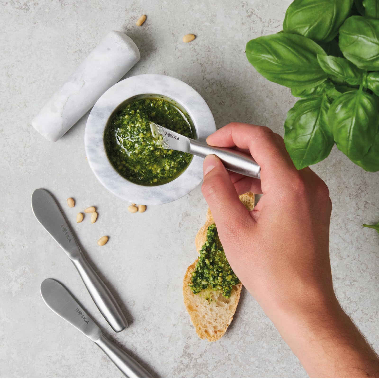 BOSKA Stainless Steel Cheese Knife Set - 4 Mini Copenhagen Knives for All Cheese Types - Silver Non-Stick Dishwasher Safe - Perfect for Kitchen Cooking, Cheese Boards & Entertaining