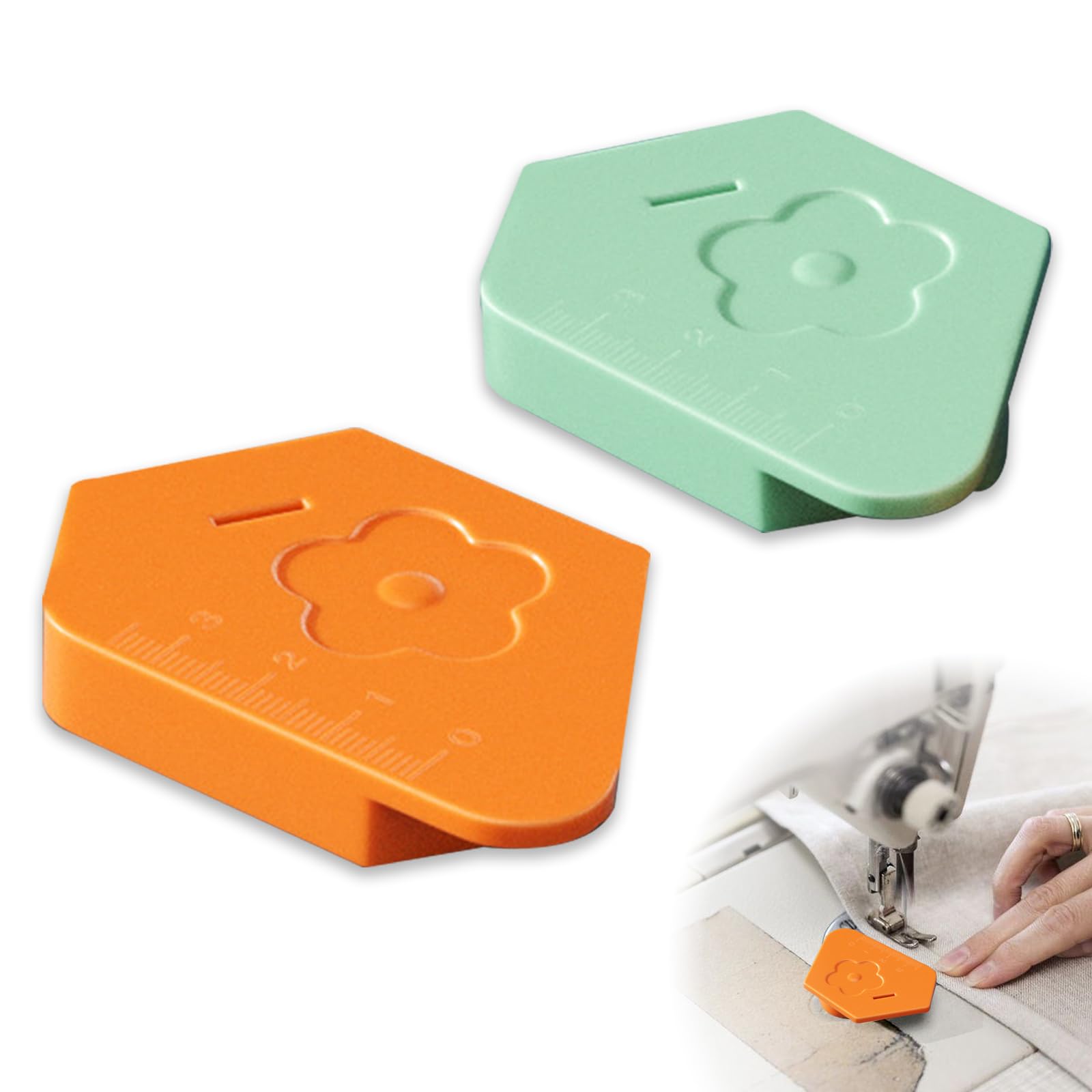 Upgraded 2-Piece Magnetic Seam Guide for Sewing Machine - Polygonal Hemmer Gauge with Measurement Scale - Premium Sewing Accessories (Green & Orange) - Perfect for Quilting, Dressmaking & DIY Sewing Projects