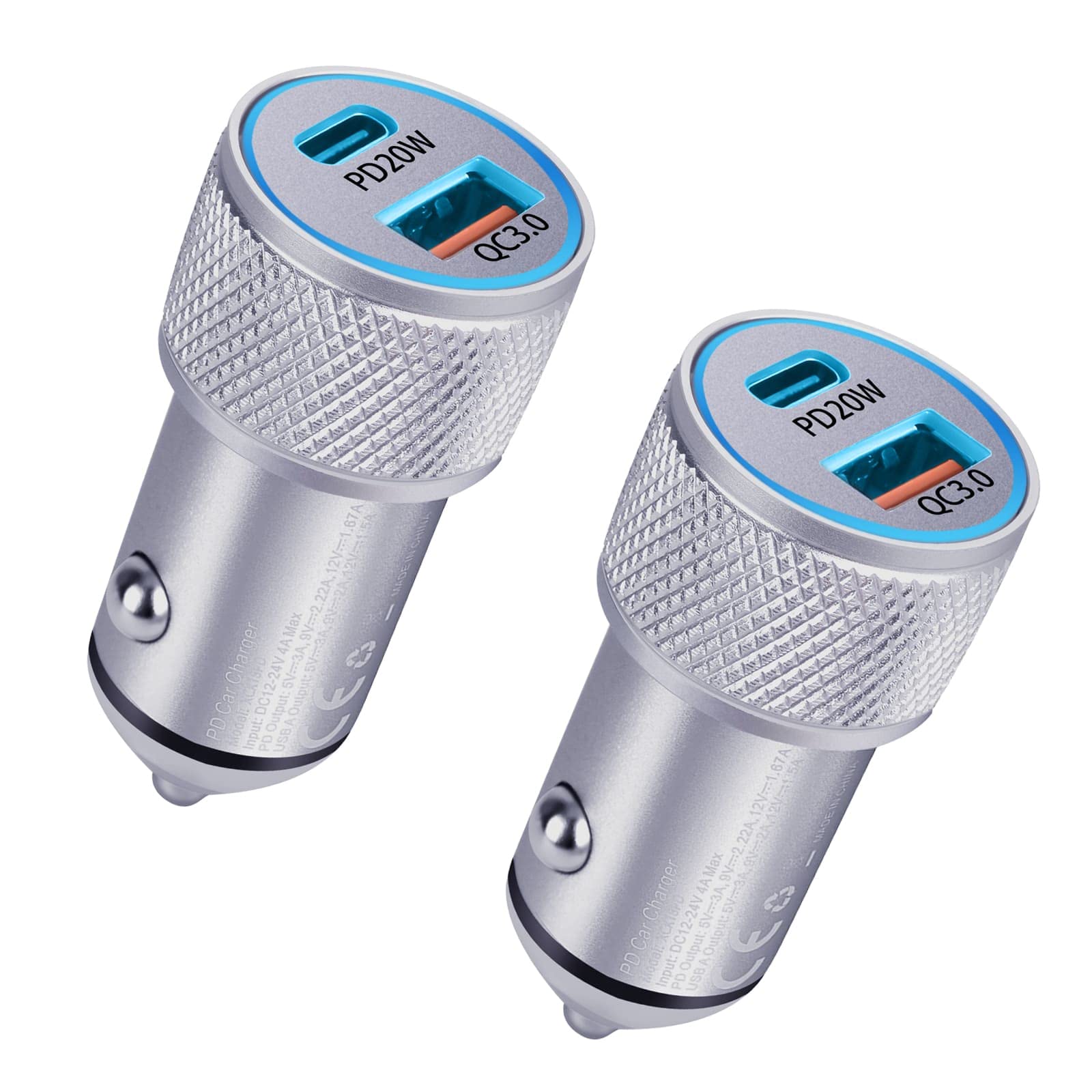 2-Pack Cynemo 38W Fast Car Charger with 20W USB-C & PD QC3.0 - Dual Port Quick Charger for iPhone 13/12/11 & Samsung Galaxy - Perfect for Road Trips & Daily Commutes