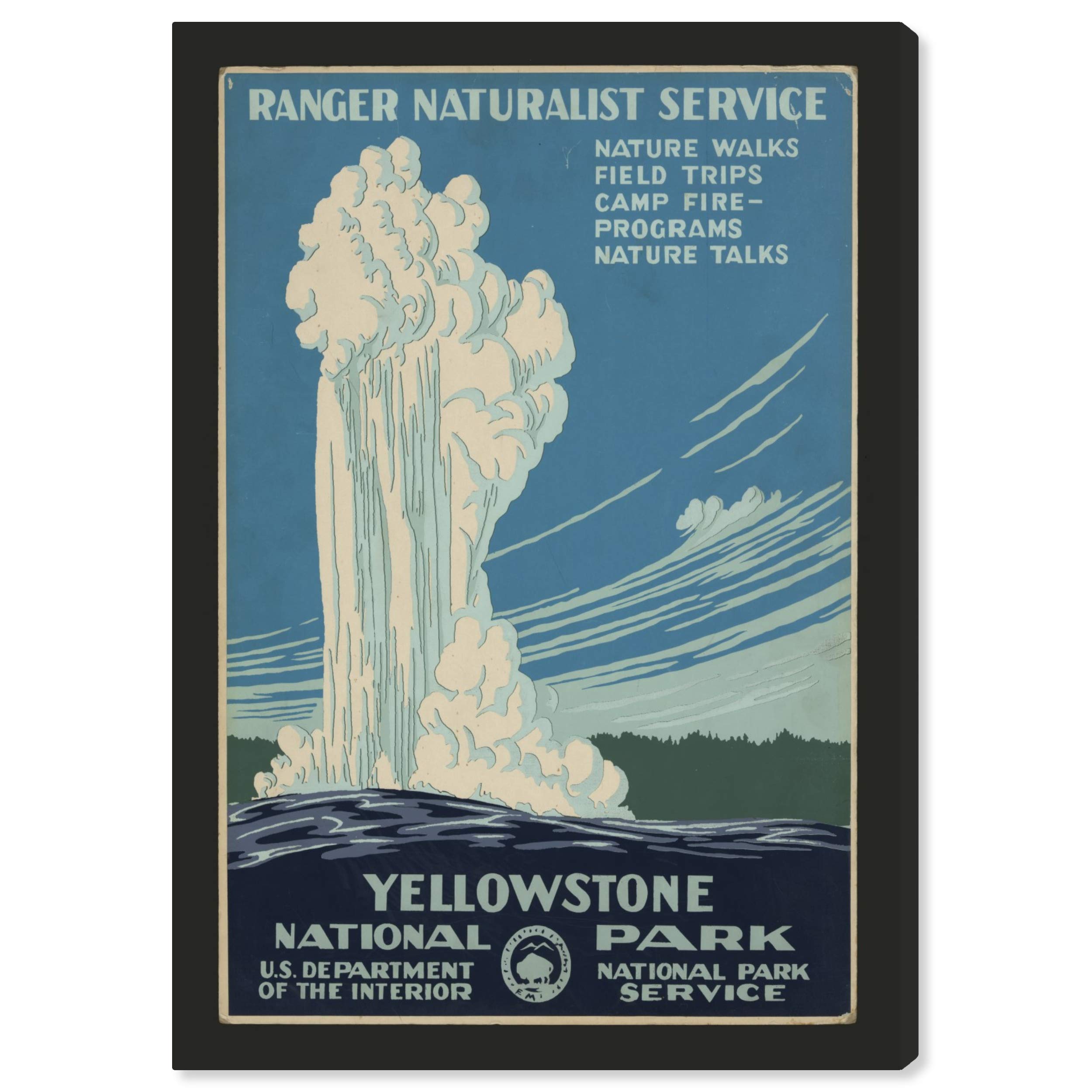 Oliver Gal 'Yellowstone' Blue Vintage Art Deco Cities Wall Art Print on Premium Canvas - Perfect for Living Room, Bedroom & Office Decor