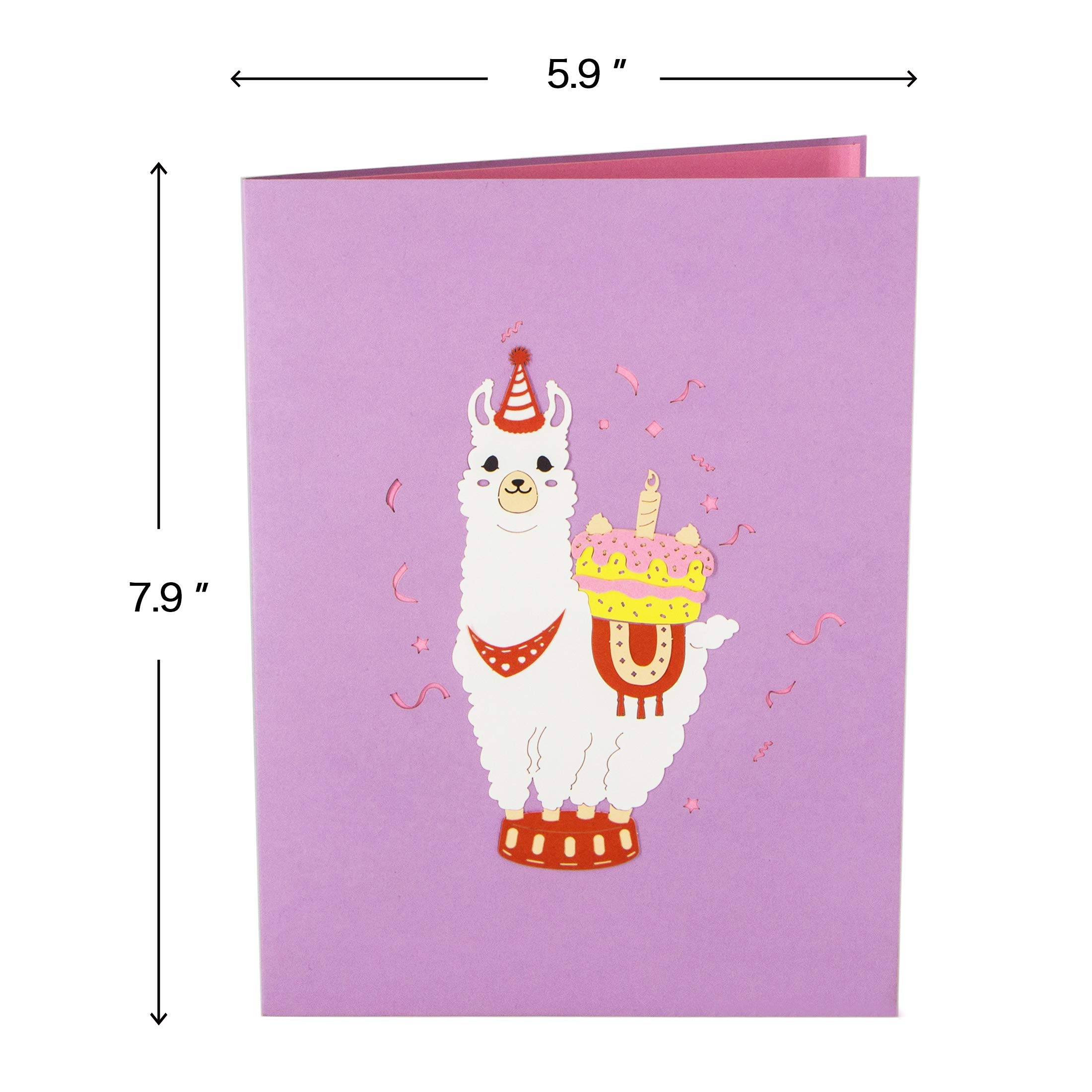 Ribbli Pop-Up Birthday Card with Llama & Cake Design - Funny Alpaca Greeting Card for Men, Women & Kids - Includes Envelope - Perfect for Birthdays, Anniversaries & Special Occasions