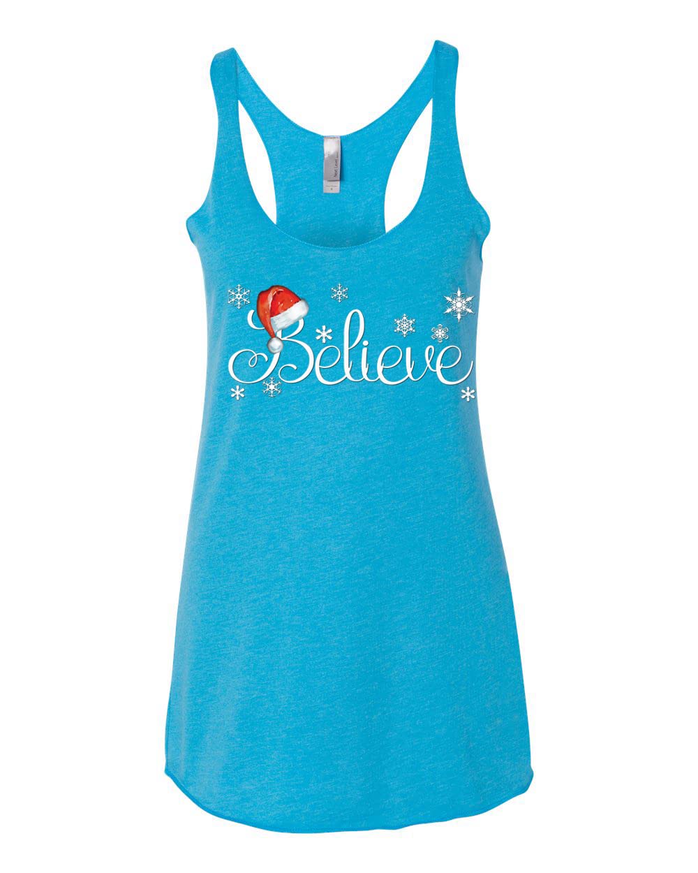 Santa Hat Snowflake Believe Christmas Tri-Blend Racerback Tank Top - Festive Holiday Apparel for Women, Christmas Party Outfit, Xmas Family Photos & Ugly Sweater Contest
