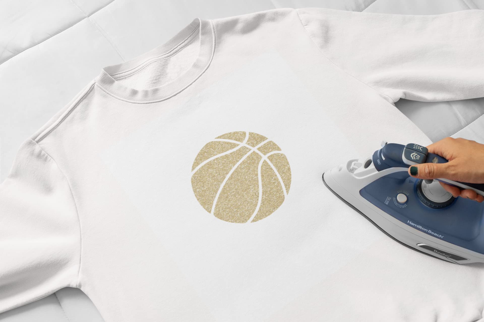 Basketball Iron On Transfer - Heat Press Vinyl Decal for Team Jerseys & Fan Apparel - Old Gold Glitter Sports Patch for DIY Customization - Perfect for Game Day, School Events & Sports Uniforms