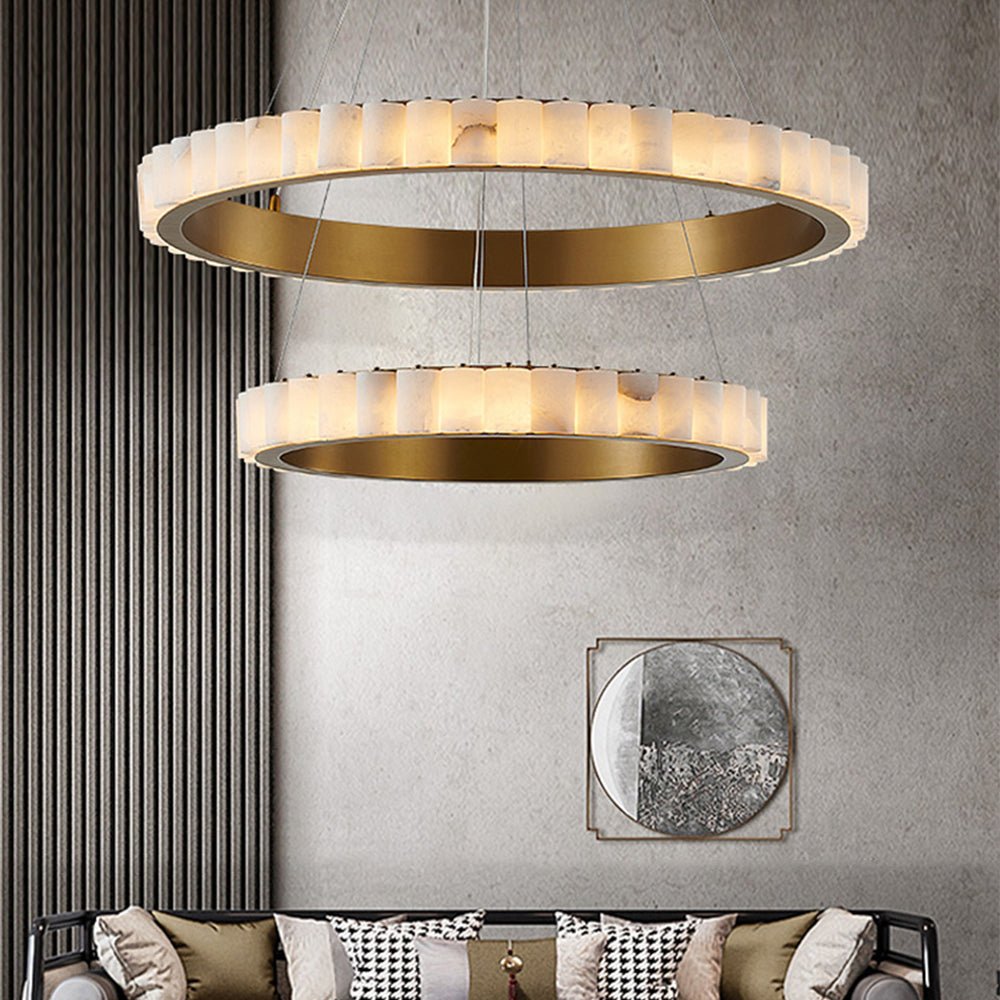 Alabaster Avalon Halo Chandelier - Modern Crystal Ceiling Light Fixture for Dining Room, Bedroom & Living Room Decor