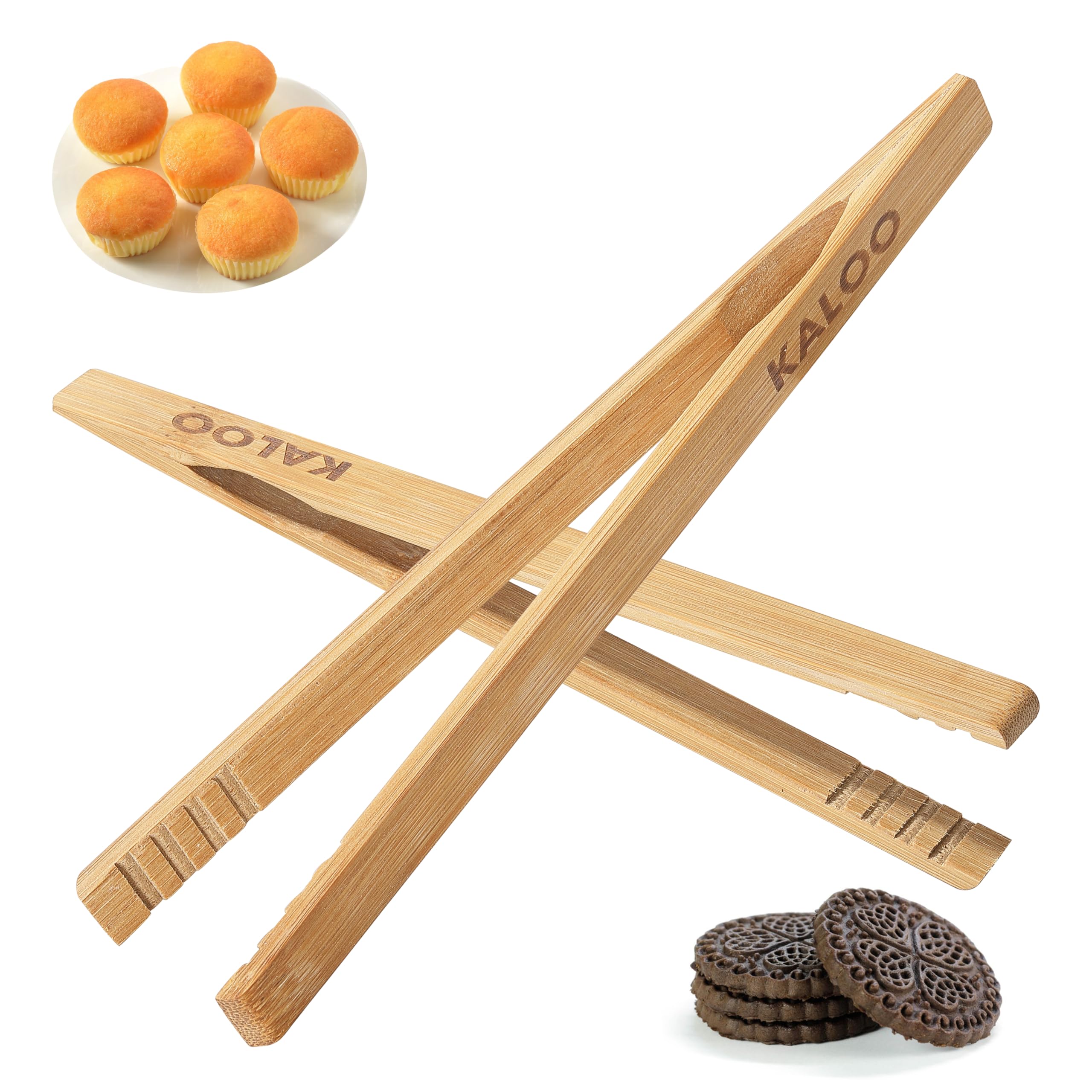 2PCS Reusable Wooden Toaster Tongs - 8 Inch Bamboo Cooking Tongs for Bread, Bacon, Muffins, Cheese & More - Heat Resistant Kitchen Utensils for Toaster, Grill & Camping