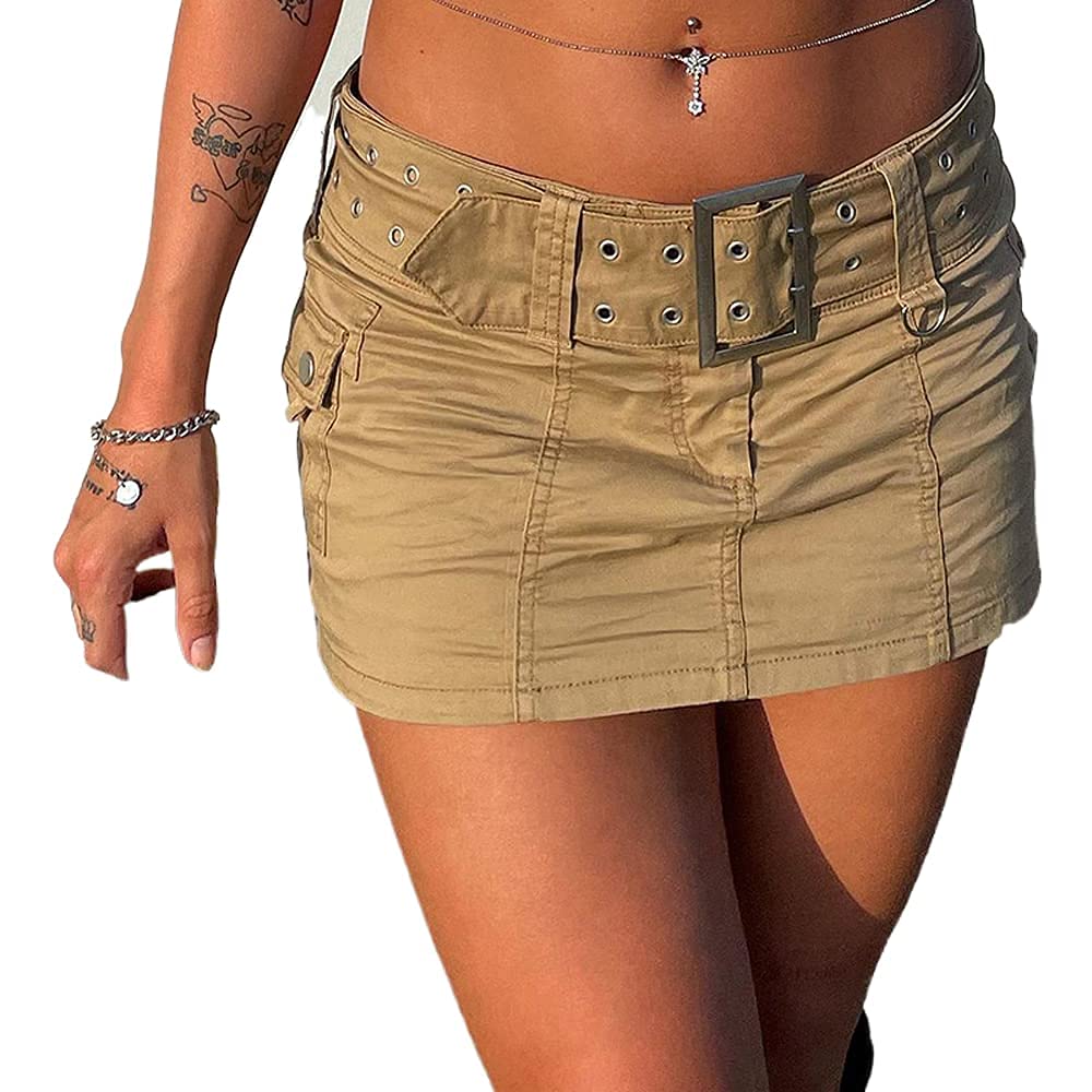 GuliriFei Women's Y2K Mini Denim Skirt - High Waisted Bodycon Belted Short Pencil Jeans Skirt with Pockets | 90s Streetwear Fashion | Perfect for Casual Outfits, Parties & Retro Style