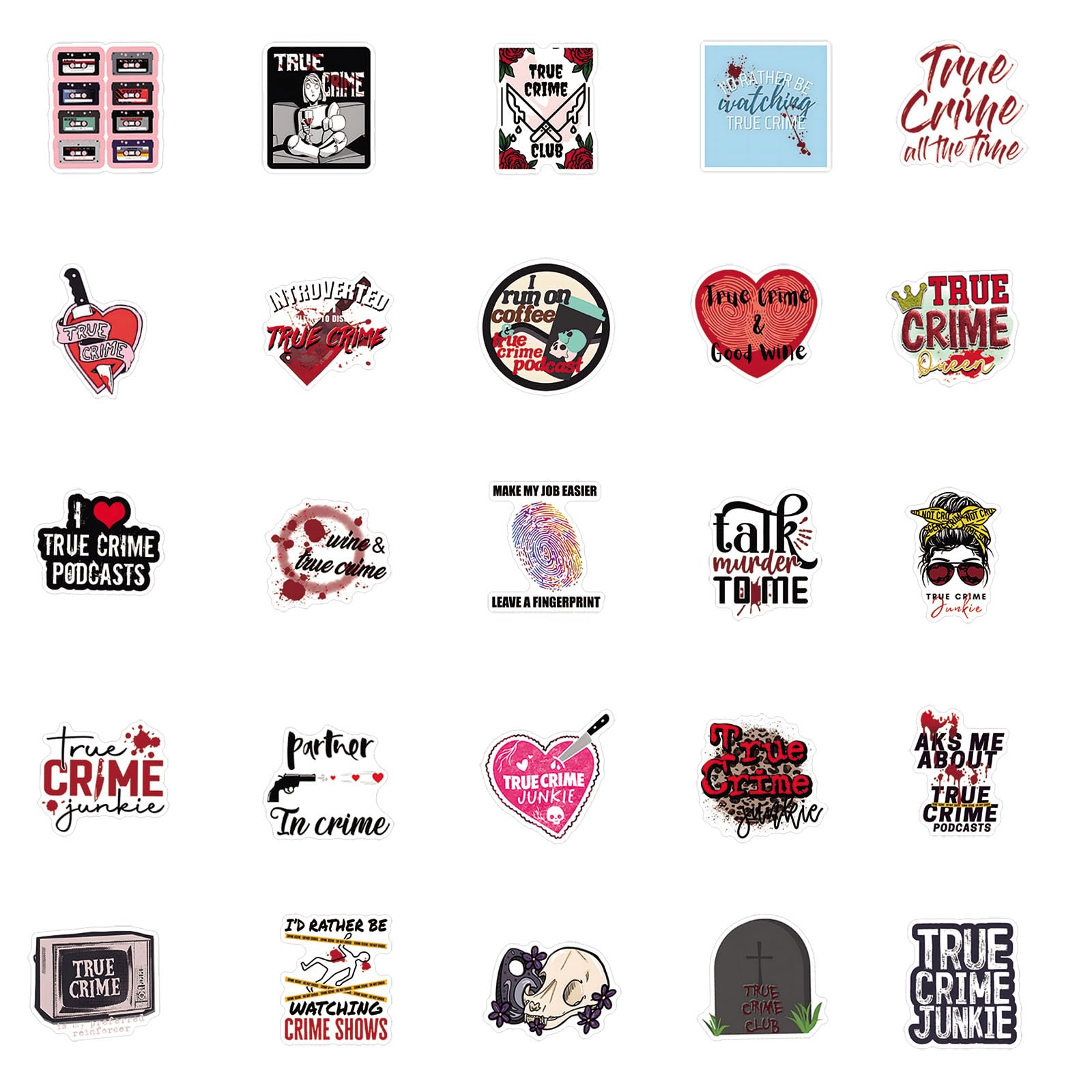 128Pcs True Crime Stickers Pack - Aesthetic Vinyl Waterproof Decals for Water Bottles, Laptops, Phones & Skateboards | Perfect for Scrapbooking, Party Supplies & Gifts for Teens & Adults | Great for DIY Projects, Journaling & Personalizing Accessories