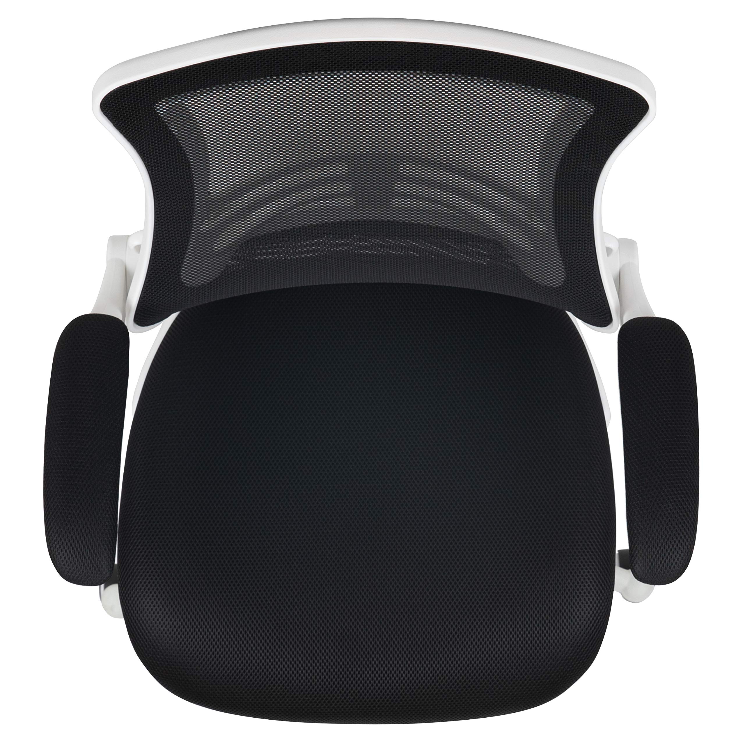 EMMA + OLIVER Black Mesh Ergonomic Office Chair with White Frame - Mid-Back Swivel Task Chair with Flip-Up Arms for Home Office, Gaming & Workspace Comfort